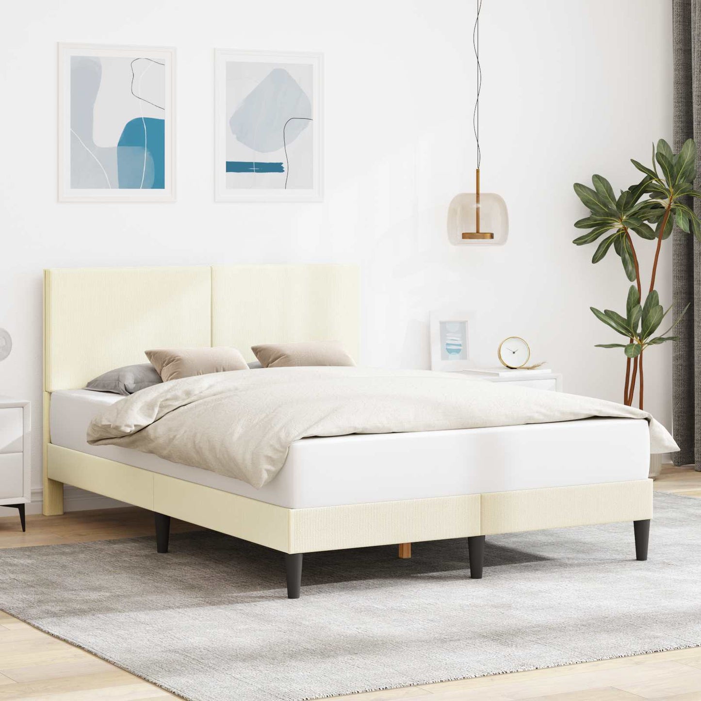 vidaXL Σκελετός Κρεβατιού Κρεμ 140 x 200 cm Υφασμάτινο Κορντουρά