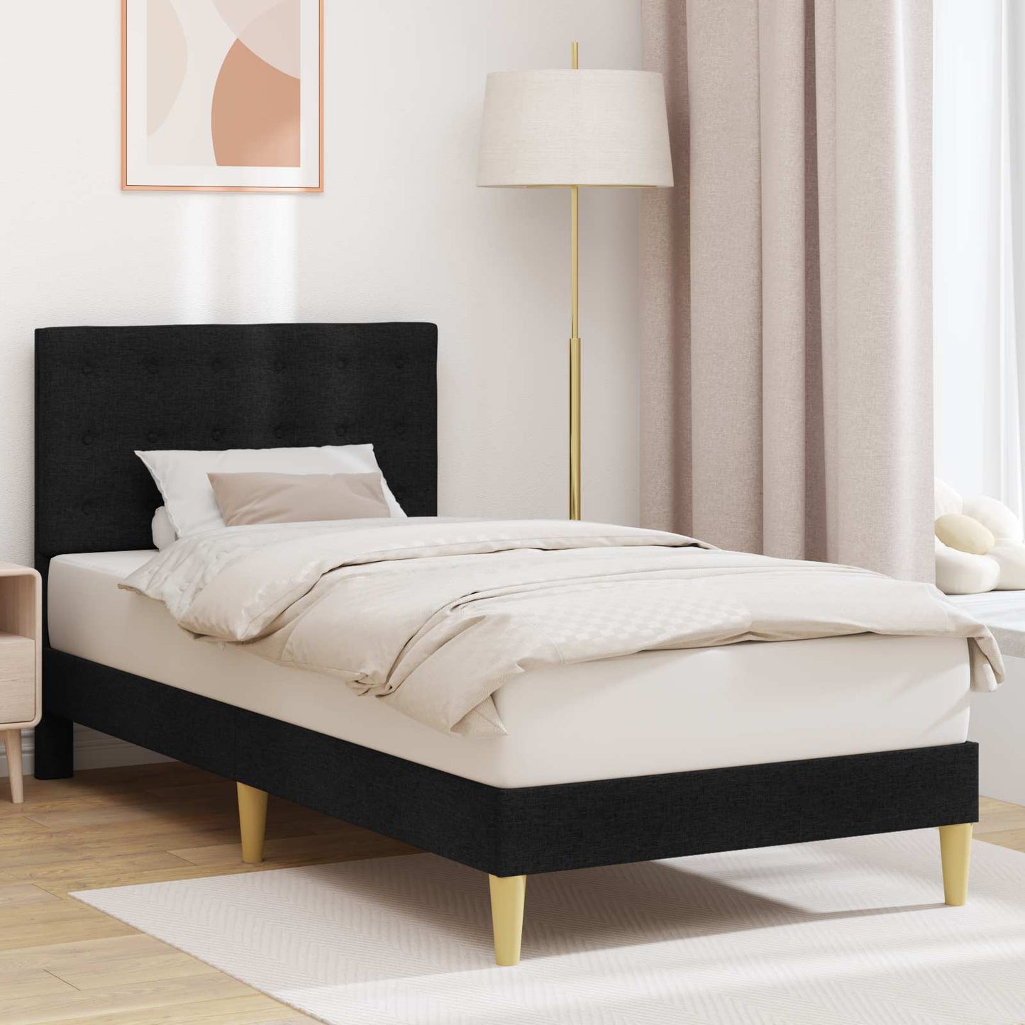 vidaXL Σκελετός Κρεβατιού με κεφαλάρι Μαύρο 100 x 200 cm Ύφασμα