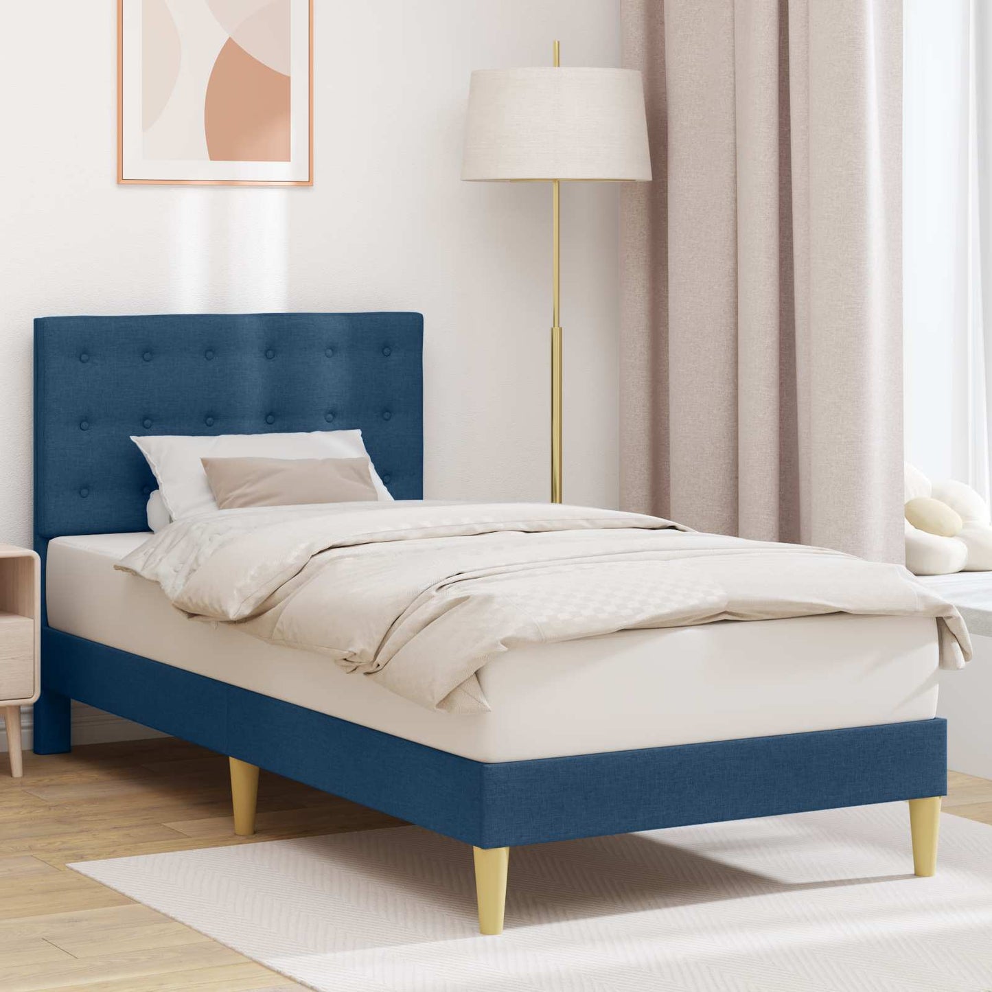 vidaXL Σκελετός Κρεβατιού με κεφαλάρι Μπλε 100 x 200 cm Ύφασμα