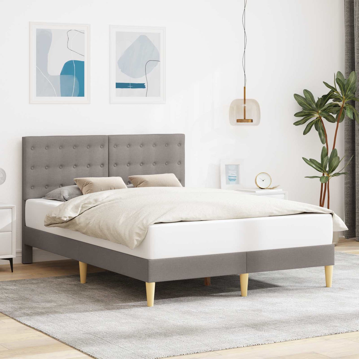 vidaXL Σκελετός Κρεβατιού με κεφαλάρι Taupe 140 x 190 cm Ύφασμα