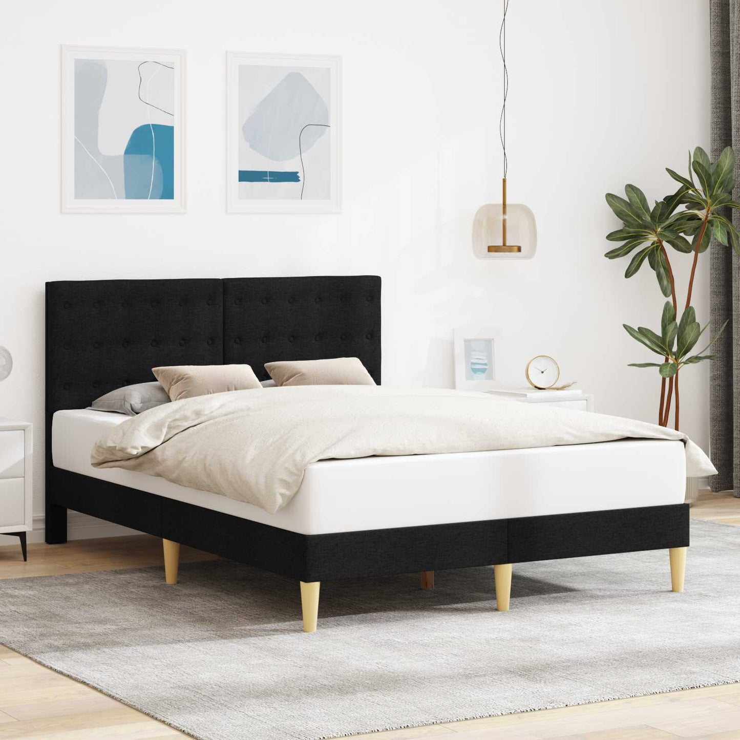 vidaXL Σκελετός Κρεβατιού με κεφαλάρι Μαύρο 140 x 200 cm Ύφασμα