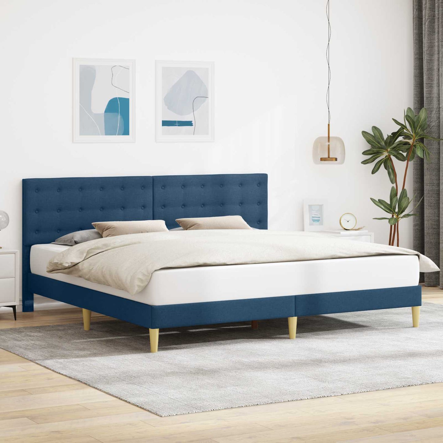 vidaXL Σκελετός Κρεβατιού με κεφαλάρι Μπλε 180 x 200 cm Ύφασμα