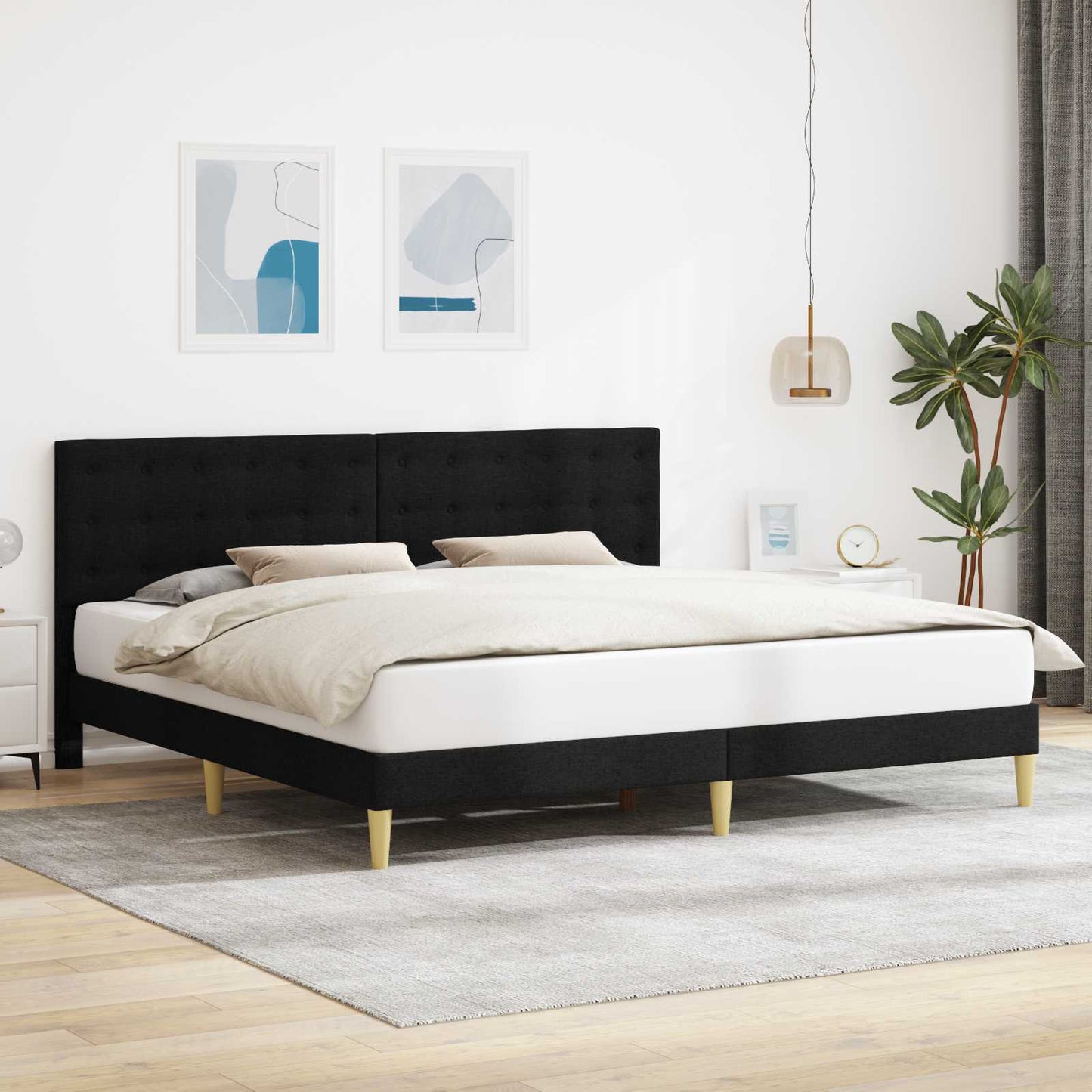 vidaXL Σκελετός Κρεβατιού με κεφαλάρι Μαύρο 200 x 200 cm Ύφασμα
