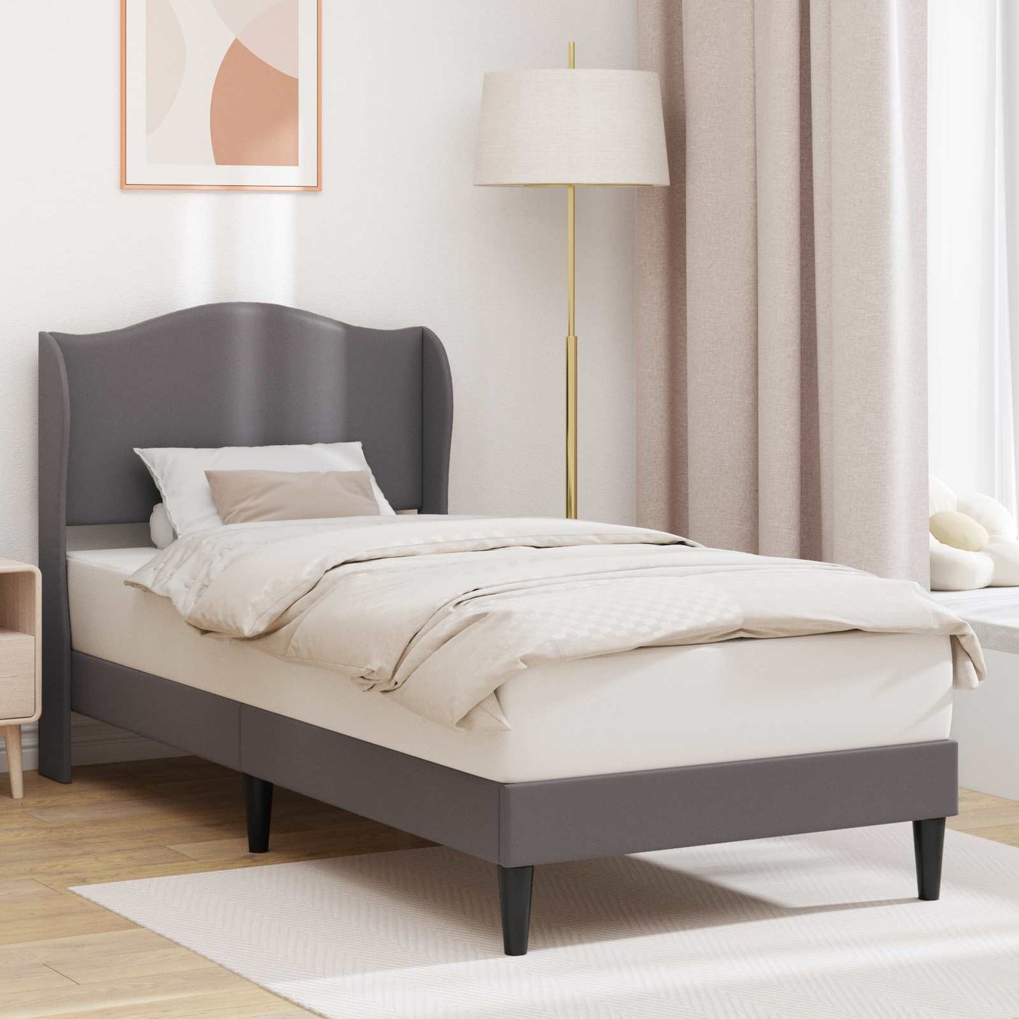 vidaXL Σκελετός Κρεβατιού με κεφαλάρι Γκρι 90 x 200 cm Τεχνητό Δέρμα