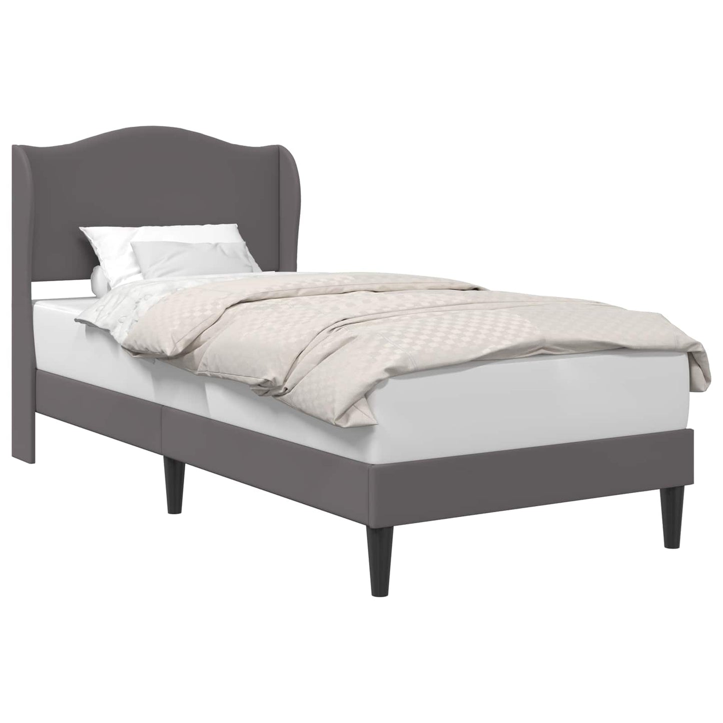 vidaXL Σκελετός Κρεβατιού με κεφαλάρι Γκρι 90 x 200 cm Τεχνητό Δέρμα