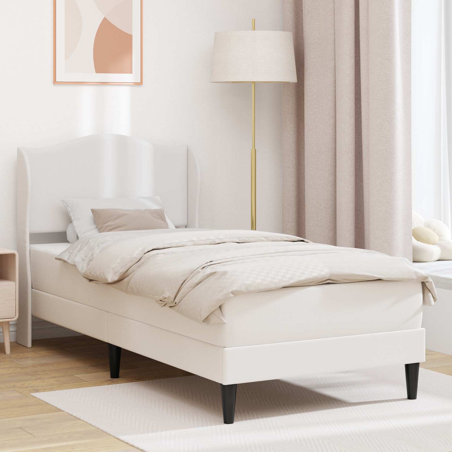 vidaXL Σκελετός Κρεβατιού με κεφαλάρι Λευκό 90 x 200 cm Τεχνητό Δέρμα