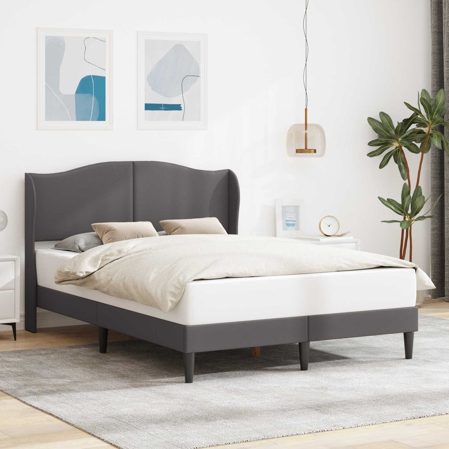 vidaXL Σκελετός Κρεβατιού με κεφαλάρι Γκρι 140 x 190 cm Τεχνητό Δέρμα