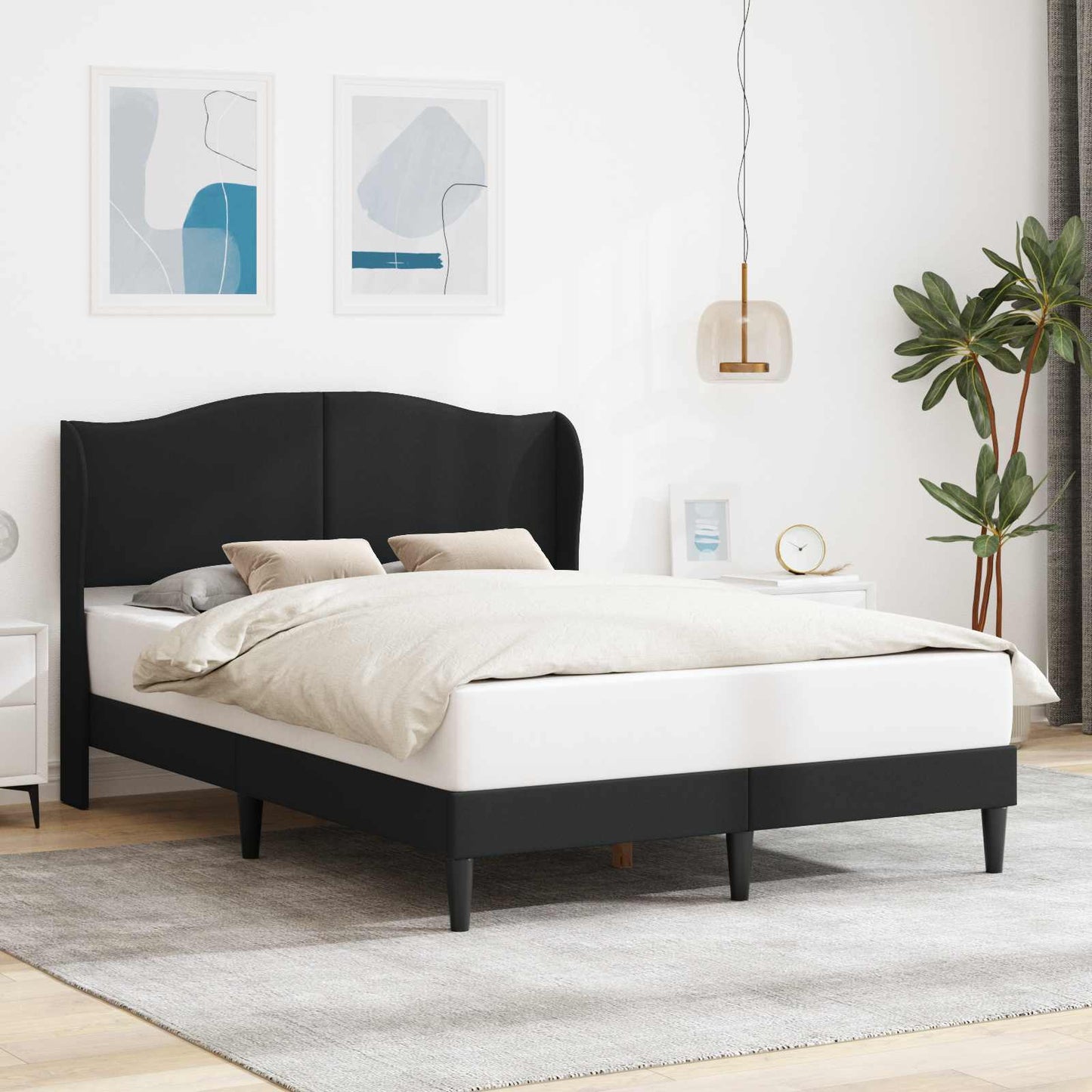 vidaXL Σκελετός Κρεβατιού με κεφαλάρι Μαύρο 140 x 200 cm Τεχνητό Δέρμα