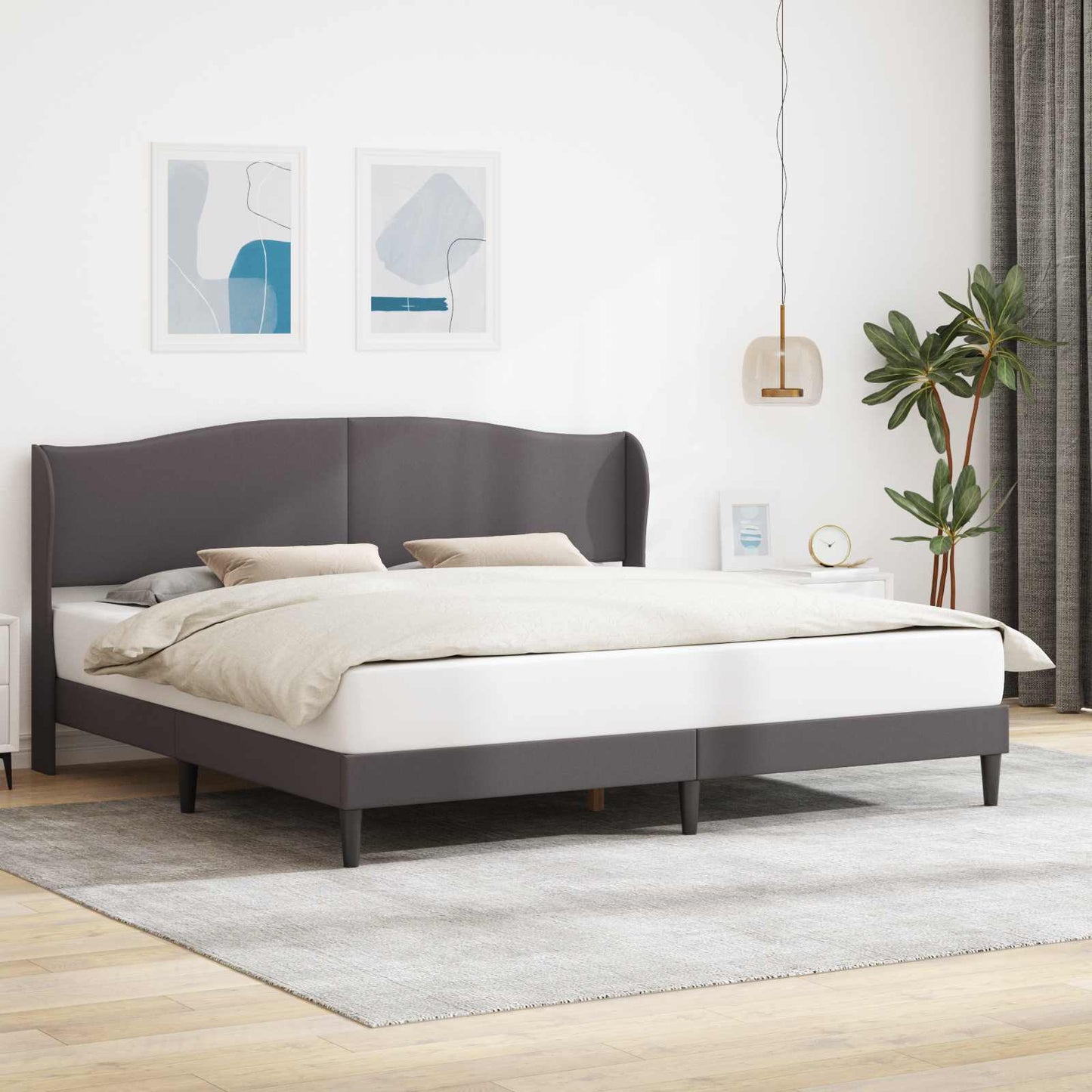 vidaXL Σκελετός Κρεβατιού με κεφαλάρι Γκρι 180 x 200 cm Τεχνητό Δέρμα