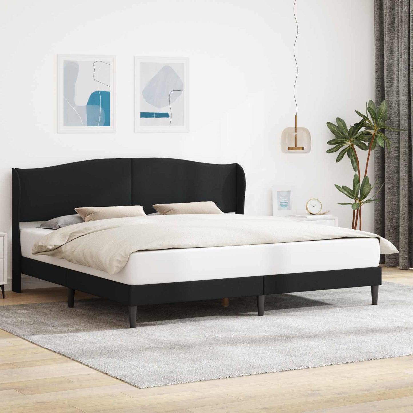 vidaXL Σκελετός Κρεβατιού με κεφαλάρι Μαύρο 200 x 200 cm Τεχνητό Δέρμα