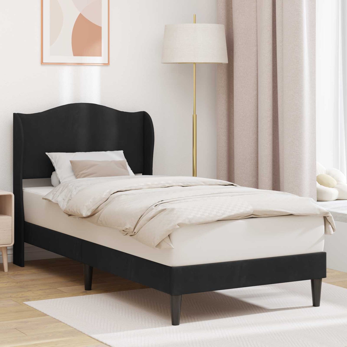 vidaXL Σκελετός Κρεβατιού με κεφαλάρι Μαύρο 90 x 200 cm Βελούδο