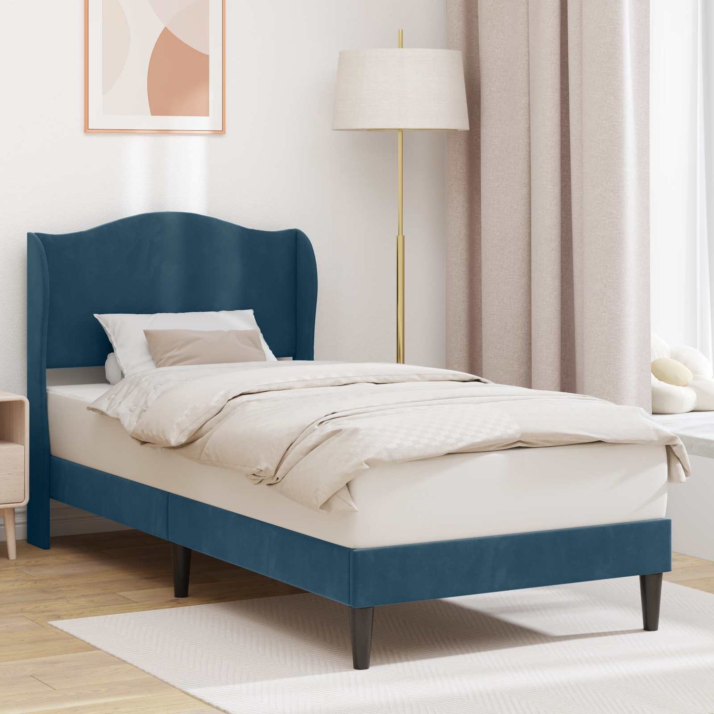 vidaXL Σκελετός Κρεβατιού με κεφαλάρι Μπλε 90 x 200 cm Βελούδο