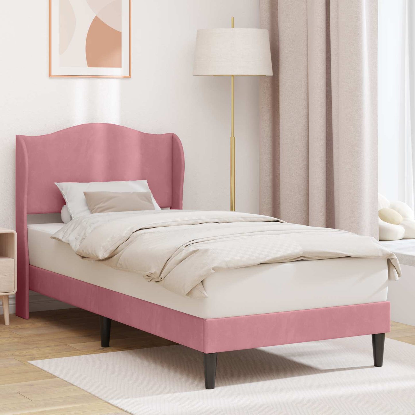vidaXL Σκελετός Κρεβατιού με κεφαλάρι Ροζ 100 x 200 cm Βελούδο