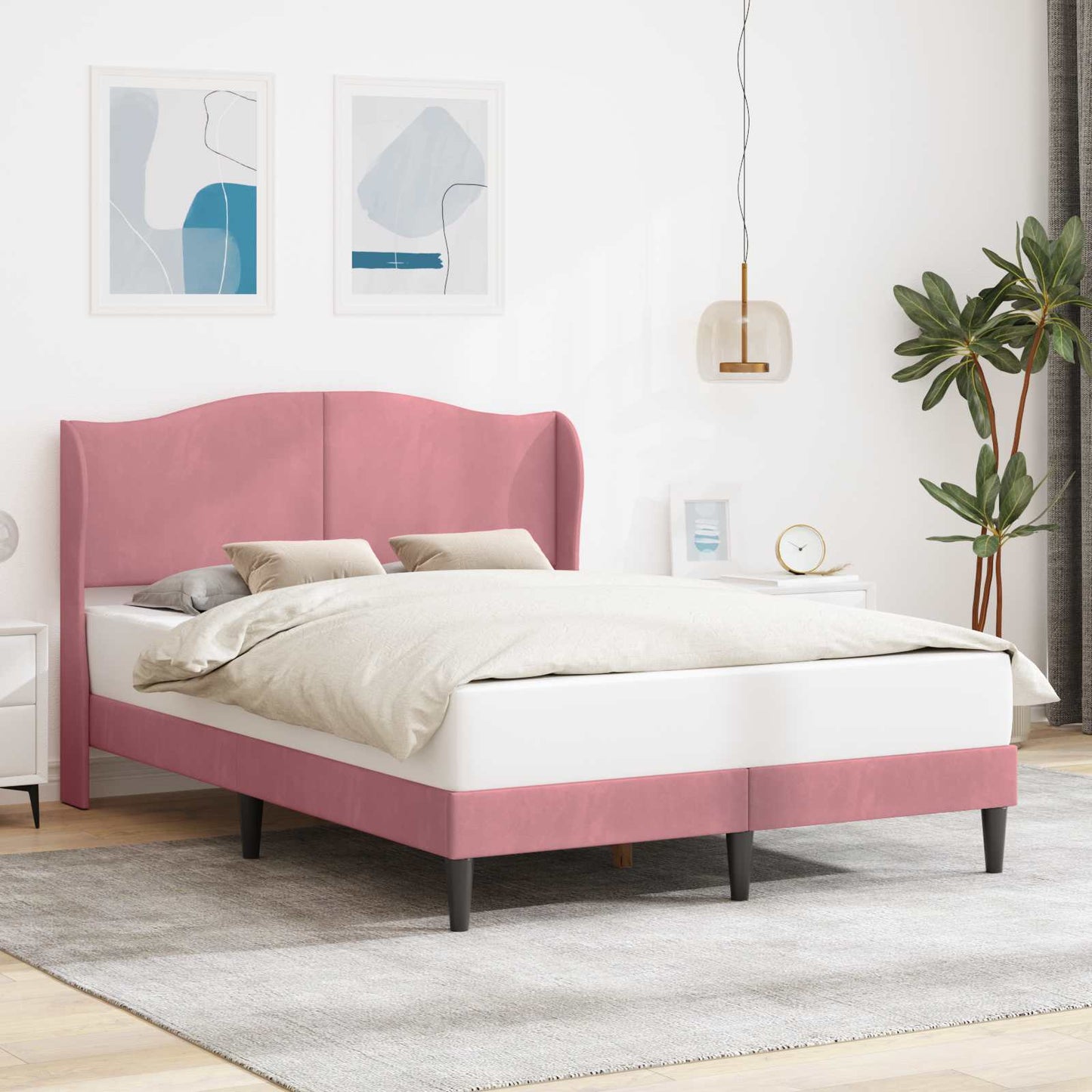 vidaXL Σκελετός Κρεβατιού με κεφαλάρι Ροζ 140 x 200 cm Βελούδο
