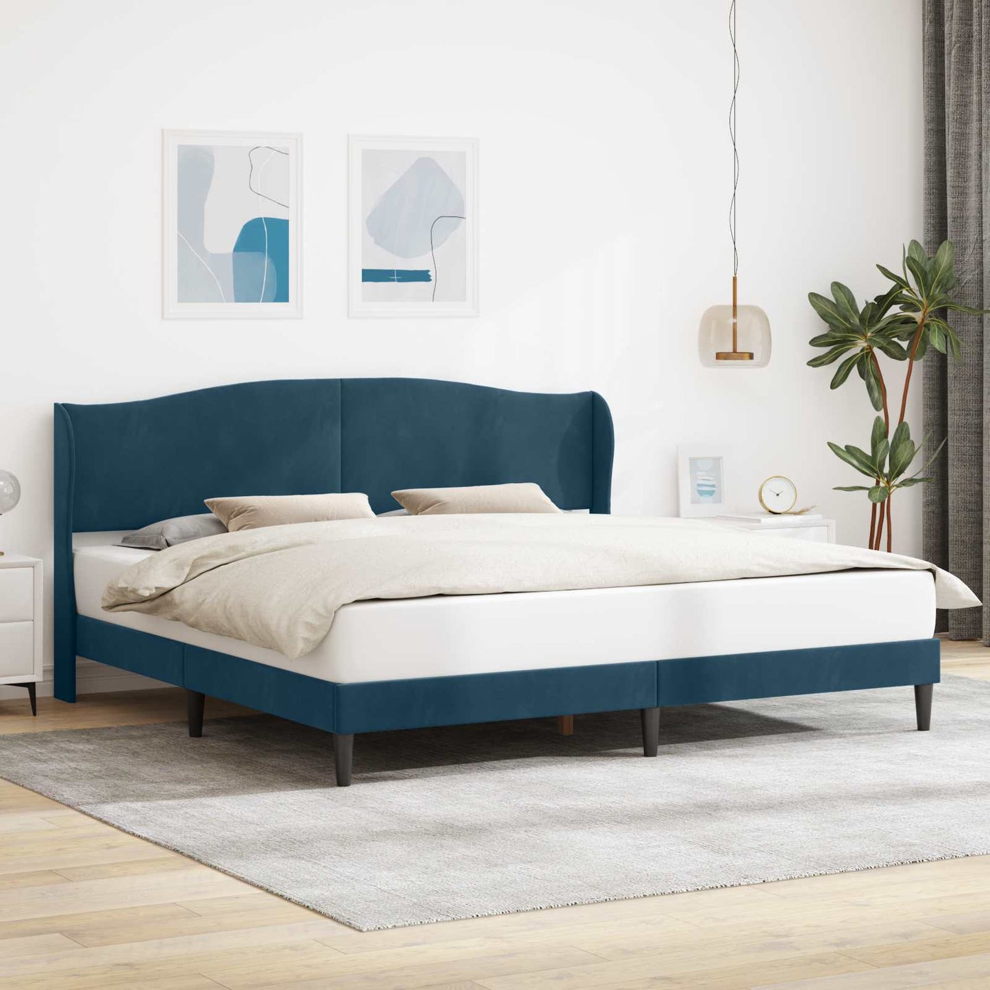 vidaXL Σκελετός Κρεβατιού με κεφαλάρι Μπλε 200 x 200 cm Βελούδο