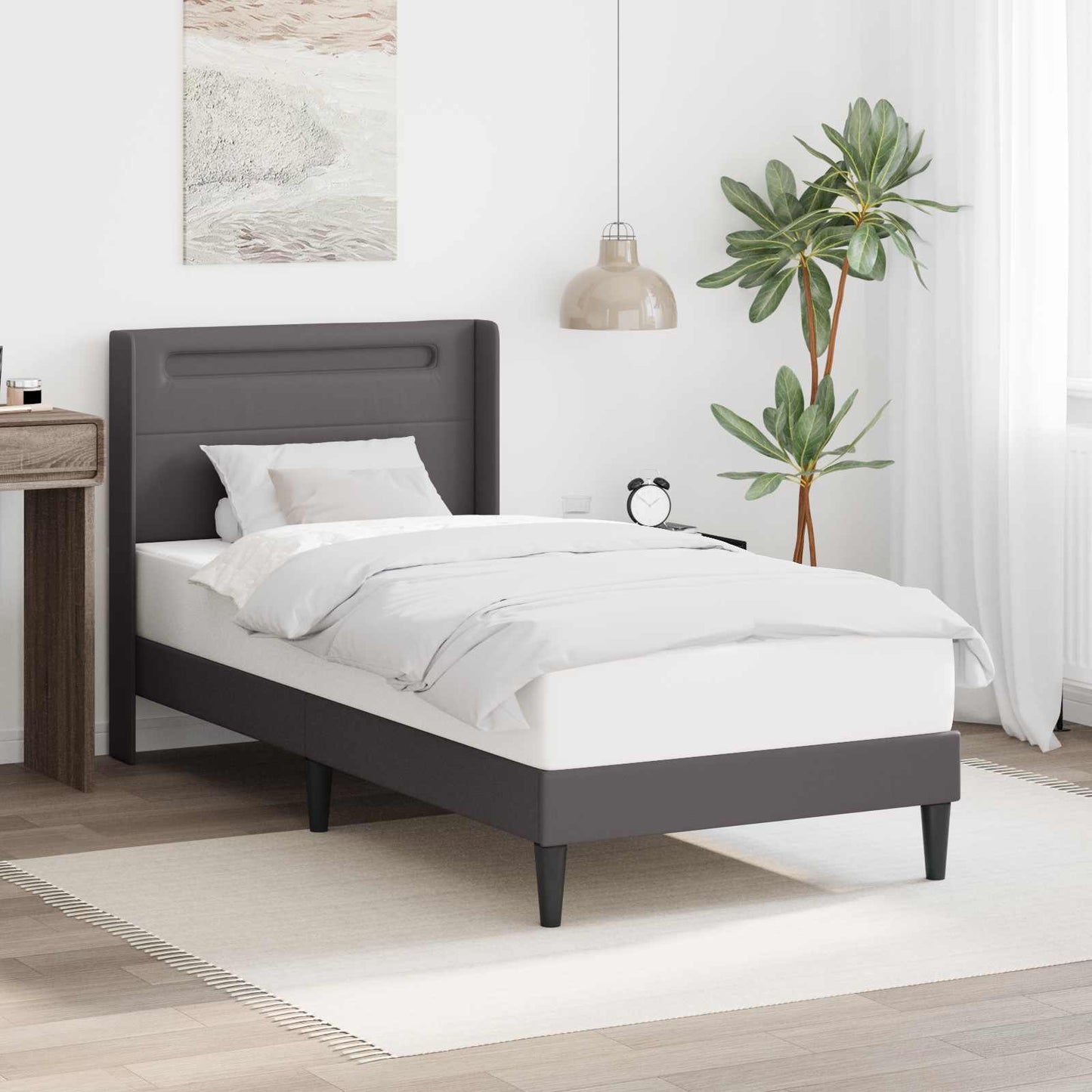 vidaXL Σκελετός Κρεβατιού με κεφαλάρι Γκρι 80 x 200 cm Τεχνητό Δέρμα