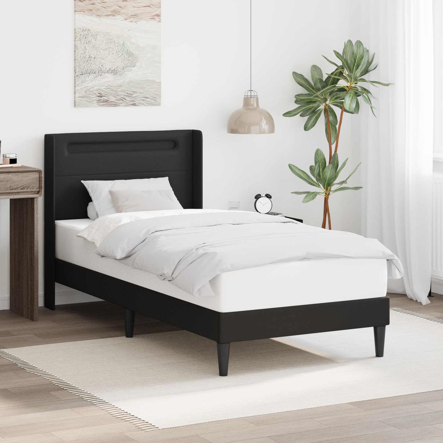 vidaXL Σκελετός Κρεβατιού με κεφαλάρι Μαύρο 80 x 200 cm Τεχνητό Δέρμα