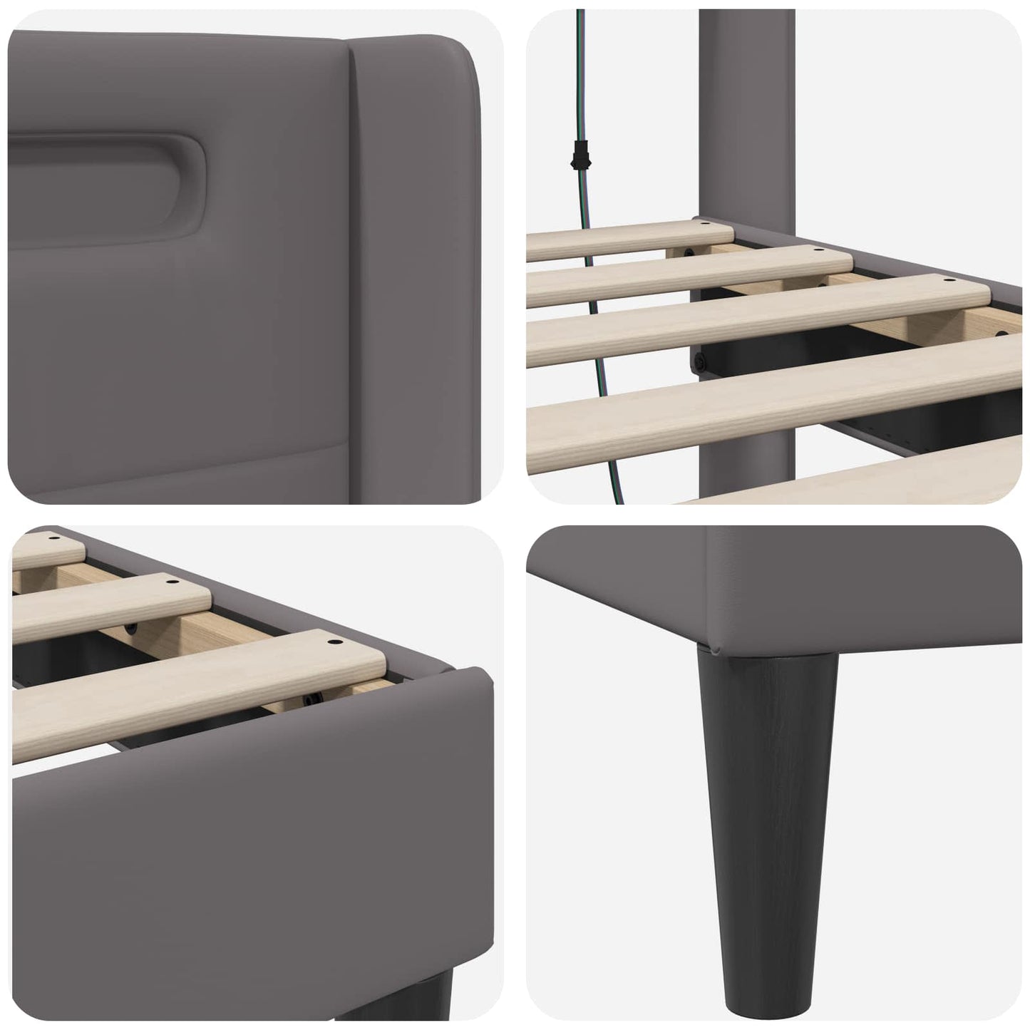 vidaXL Σκελετός Κρεβατιού με κεφαλάρι Γκρι 90 x 190 cm Τεχνητό Δέρμα