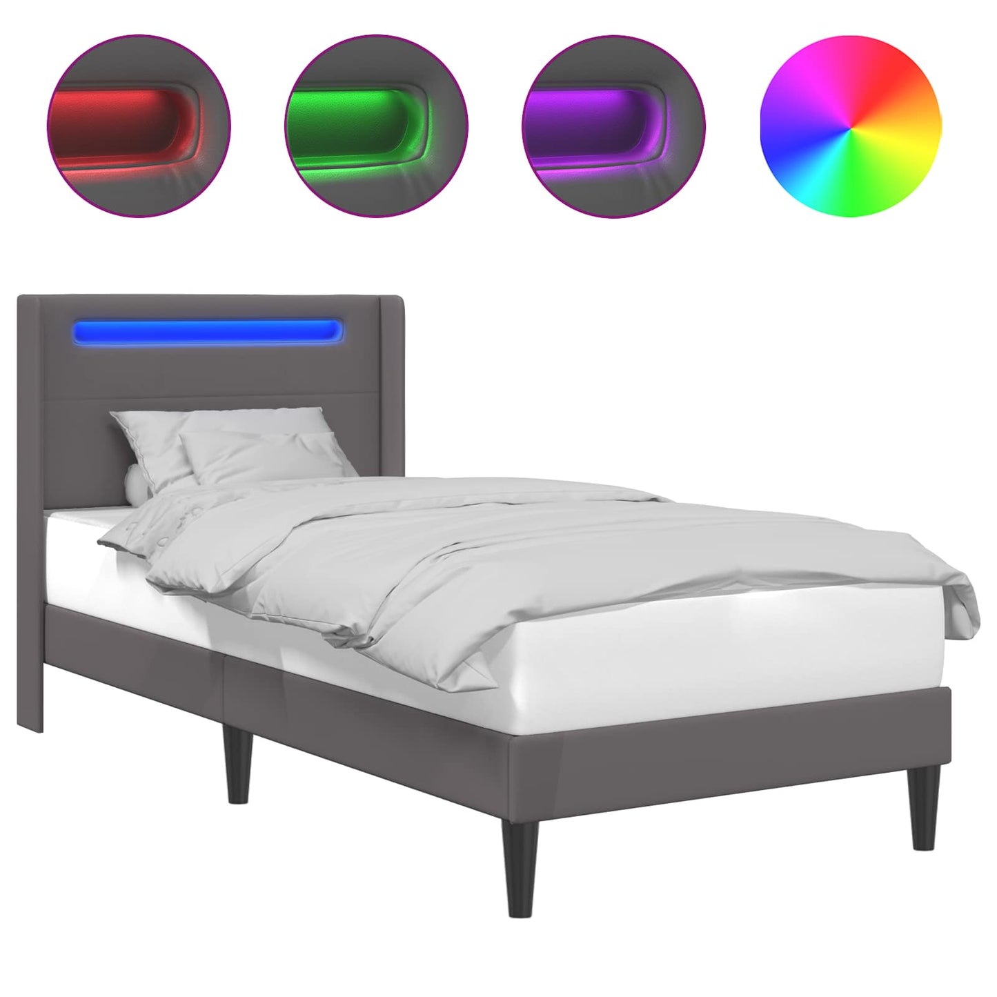 vidaXL Σκελετός Κρεβατιού με κεφαλάρι Γκρι 90 x 190 cm Τεχνητό Δέρμα