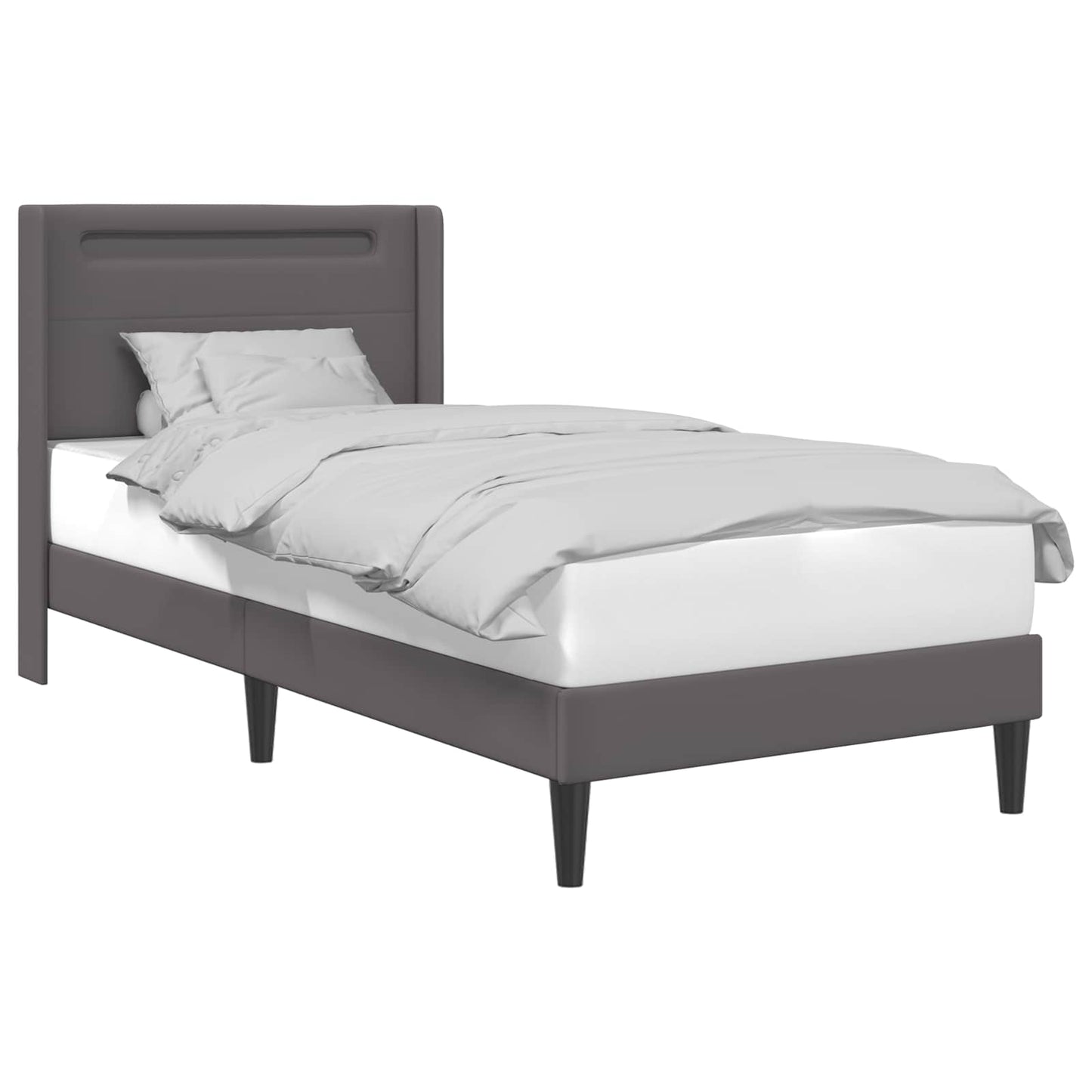 vidaXL Σκελετός Κρεβατιού με κεφαλάρι Γκρι 90 x 190 cm Τεχνητό Δέρμα