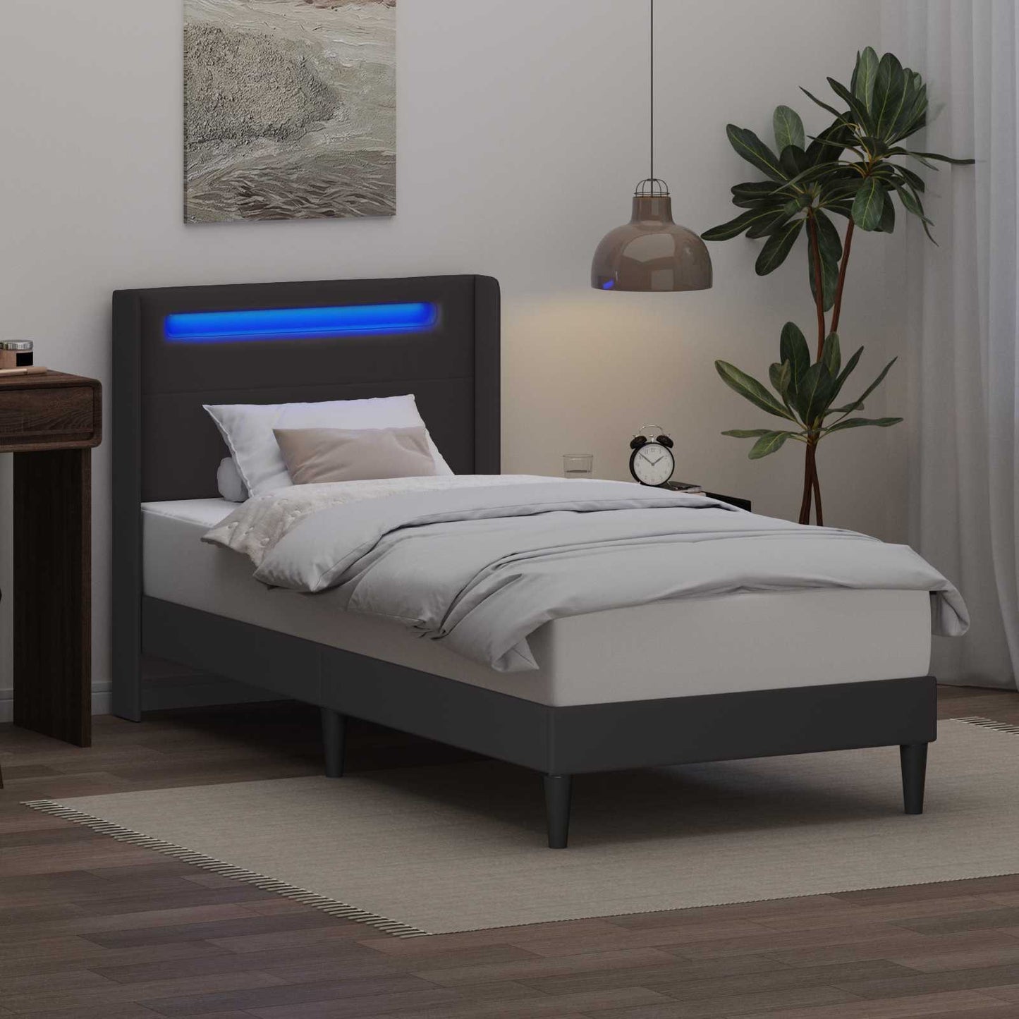 vidaXL Σκελετός Κρεβατιού με κεφαλάρι Γκρι 90 x 200 cm Τεχνητό Δέρμα