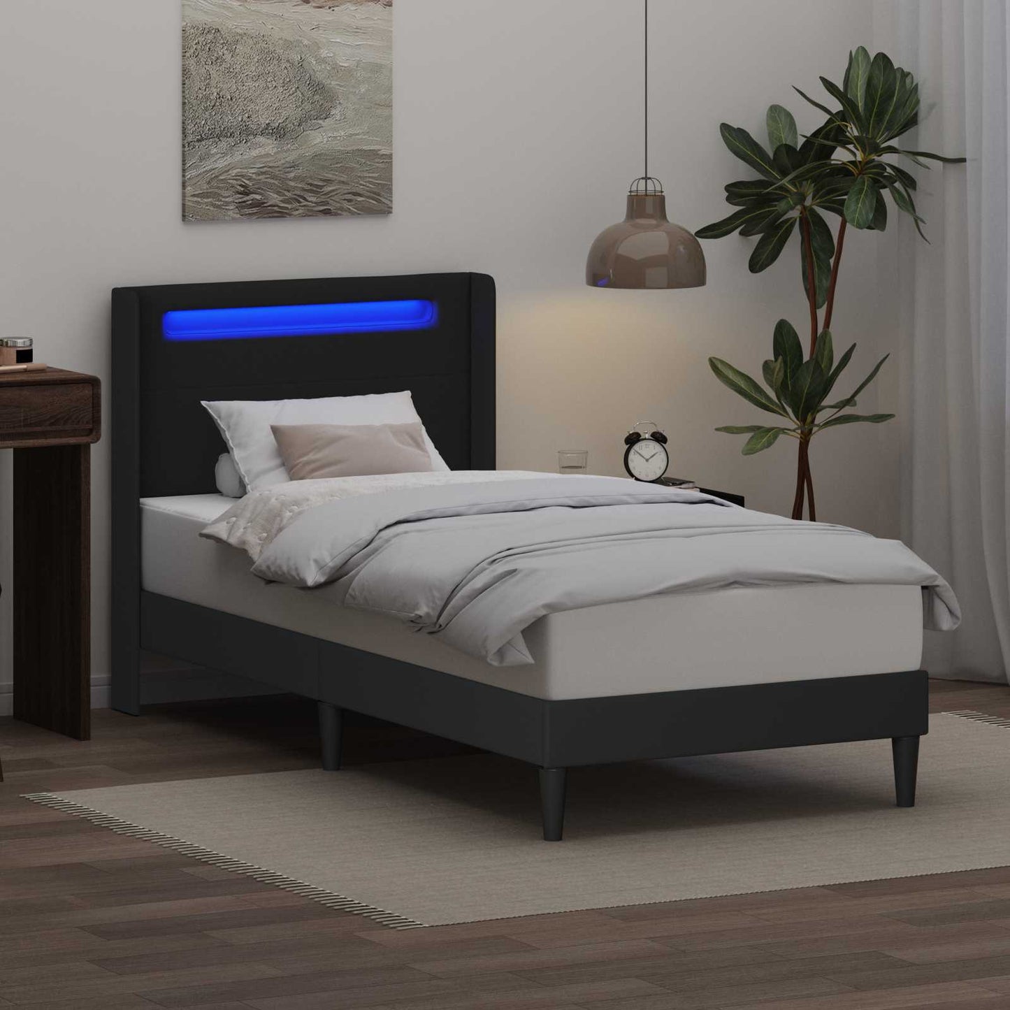 vidaXL Σκελετός Κρεβατιού με κεφαλάρι Μαύρο 100 x 200 cm Τεχνητό Δέρμα
