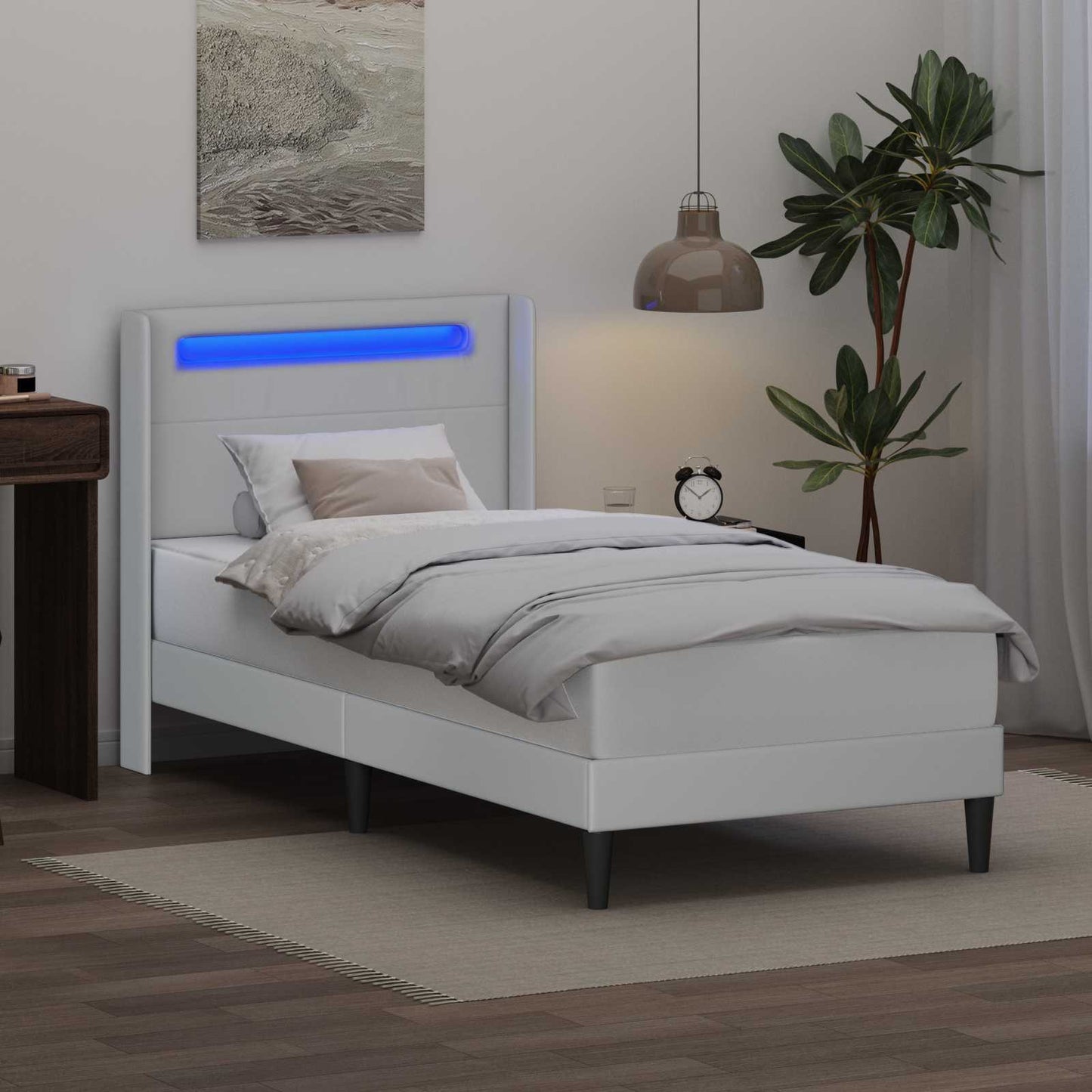 vidaXL Σκελετός Κρεβατιού με κεφαλάρι Λευκό 100 x 200 cm Τεχνητό Δέρμα