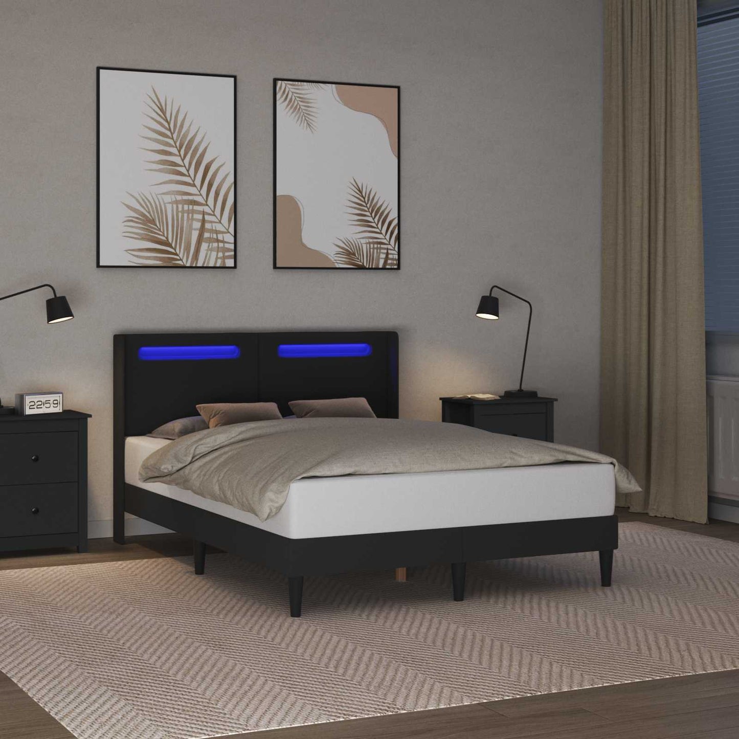 vidaXL Σκελετός Κρεβατιού με κεφαλάρι Μαύρο 140 x 200 cm Τεχνητό Δέρμα
