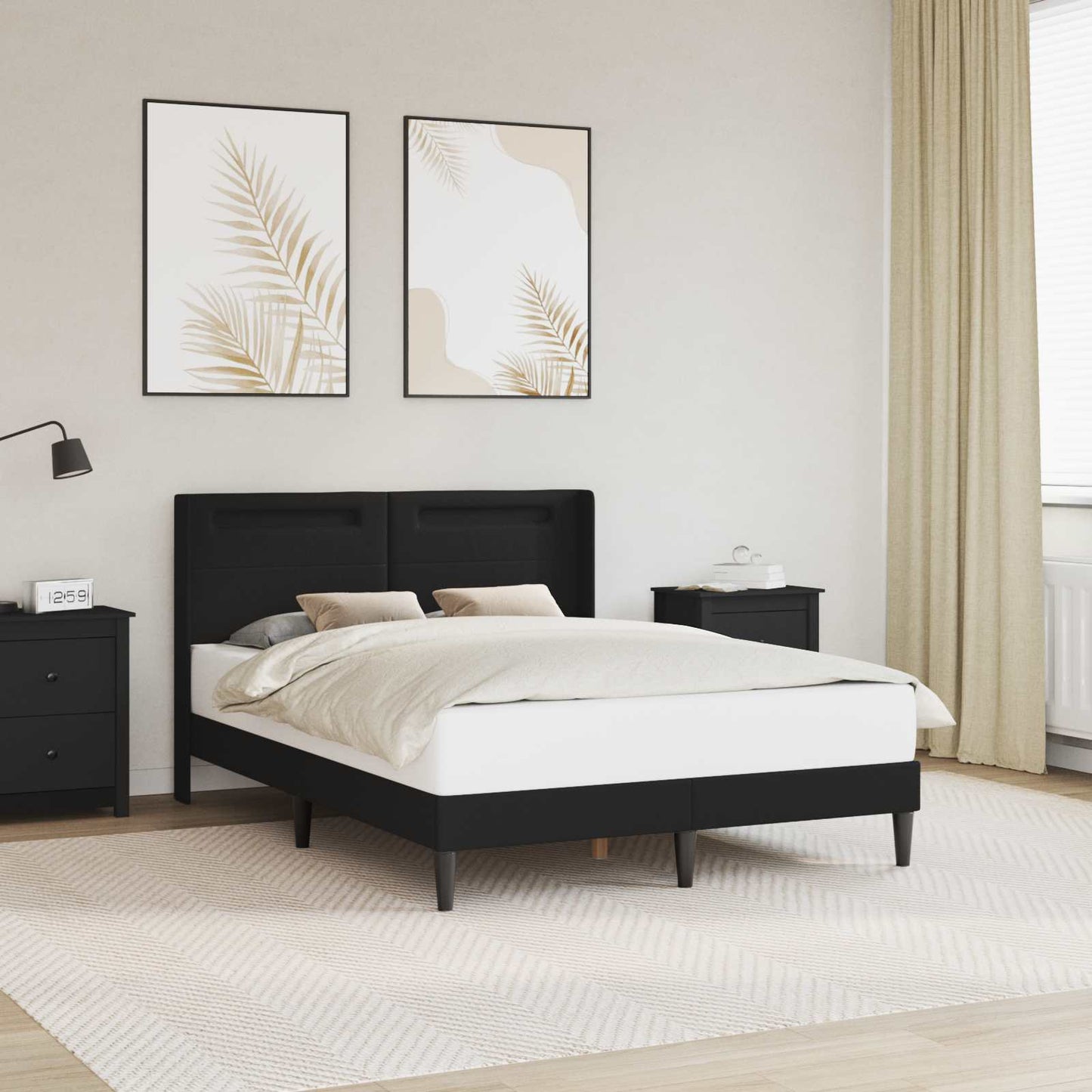 vidaXL Σκελετός Κρεβατιού με κεφαλάρι Μαύρο 140 x 200 cm Τεχνητό Δέρμα