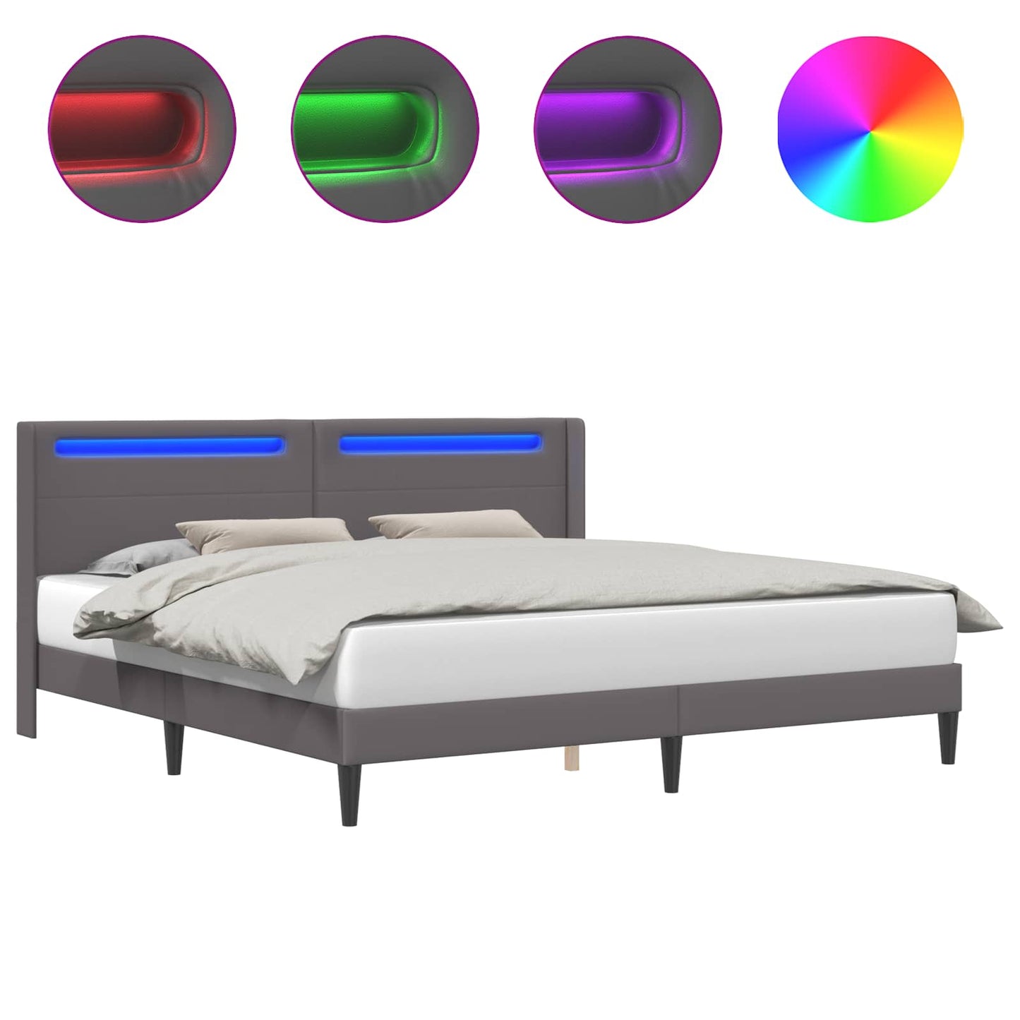 vidaXL Σκελετός Κρεβατιού με κεφαλάρι Γκρι 180 x 200 cm Τεχνητό Δέρμα