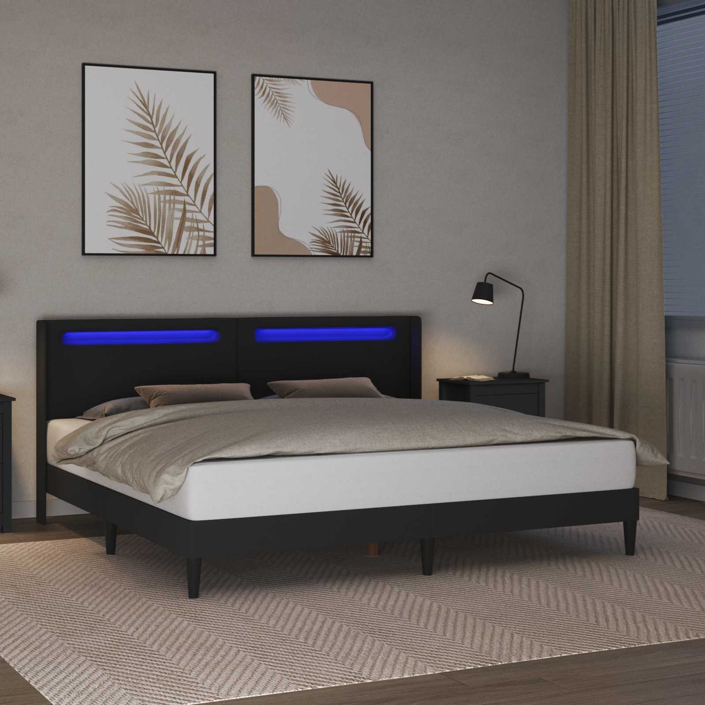 vidaXL Σκελετός Κρεβατιού με κεφαλάρι Μαύρο 180 x 200 cm Τεχνητό Δέρμα
