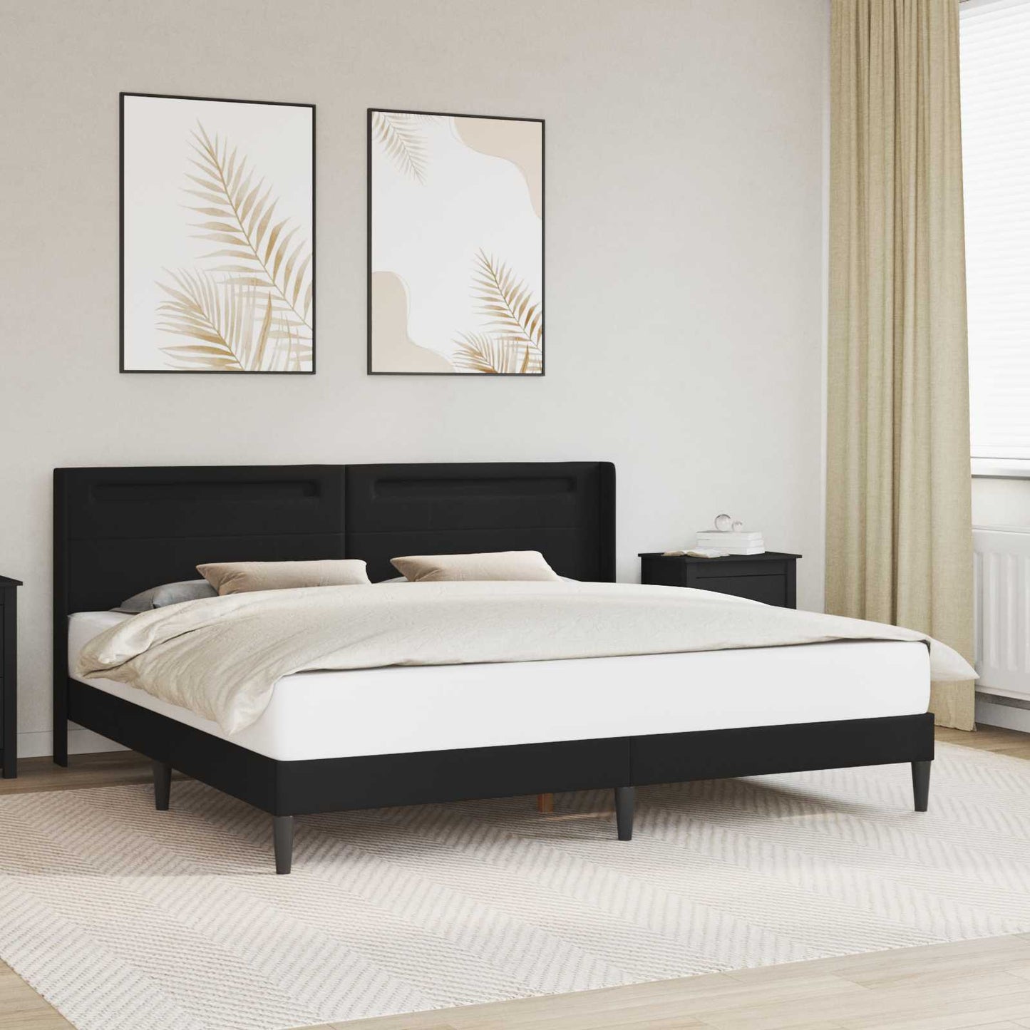 vidaXL Σκελετός Κρεβατιού με κεφαλάρι Μαύρο 180 x 200 cm Τεχνητό Δέρμα