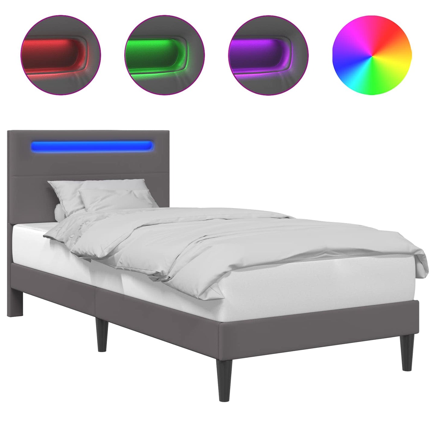 vidaXL Σκελετός Κρεβατιού με κεφαλάρι Γκρι 80 x 200 cm Τεχνητό Δέρμα