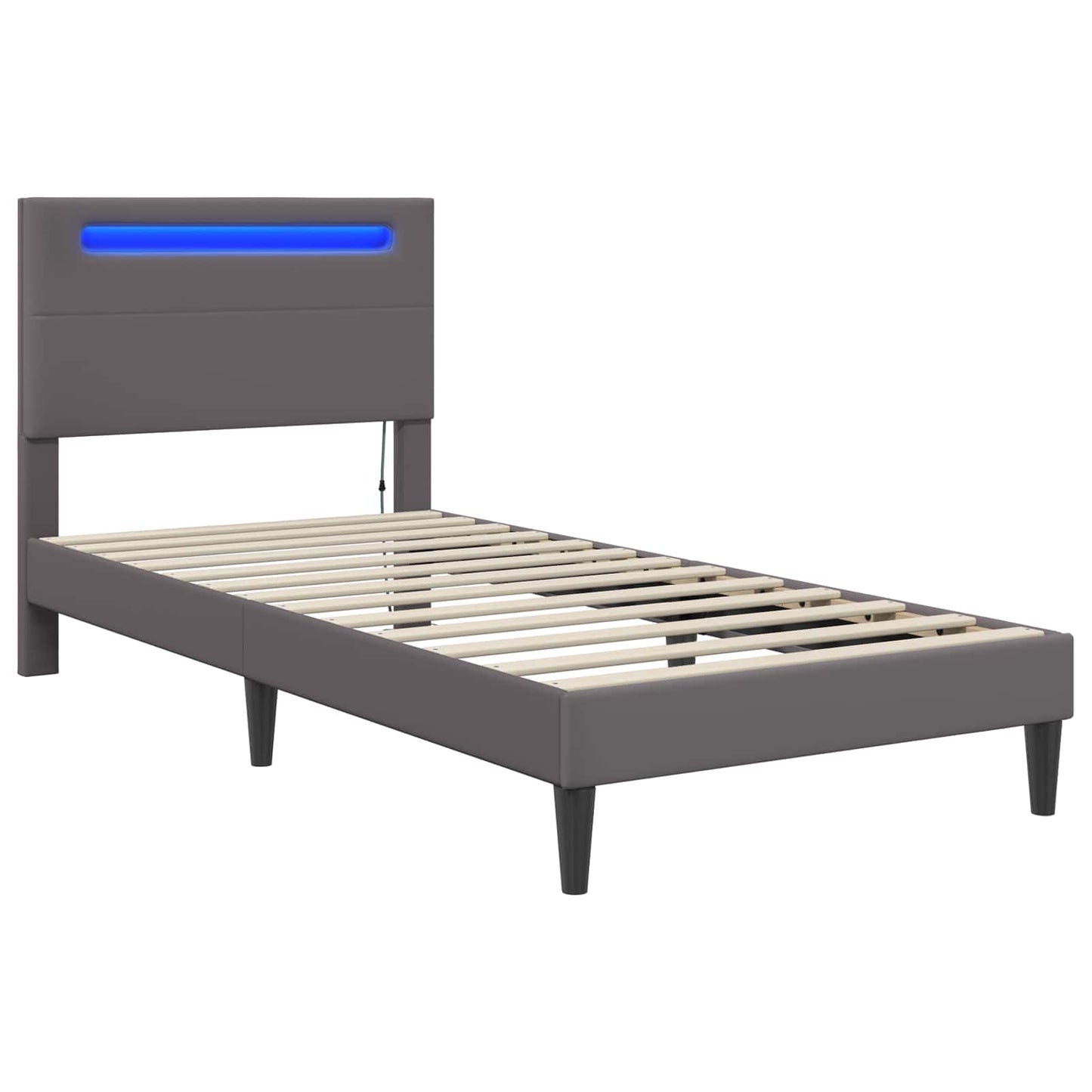 vidaXL Σκελετός Κρεβατιού με κεφαλάρι Γκρι 90 x 200 cm Τεχνητό Δέρμα