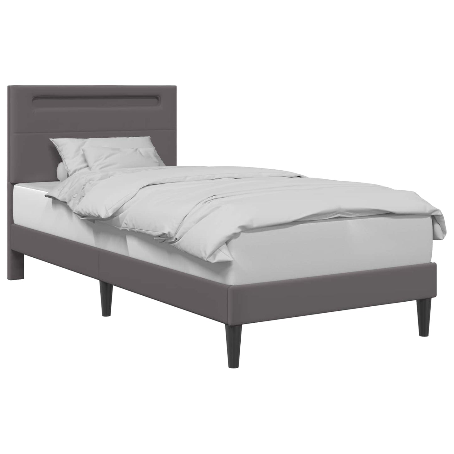 vidaXL Σκελετός Κρεβατιού με κεφαλάρι Γκρι 90 x 200 cm Τεχνητό Δέρμα