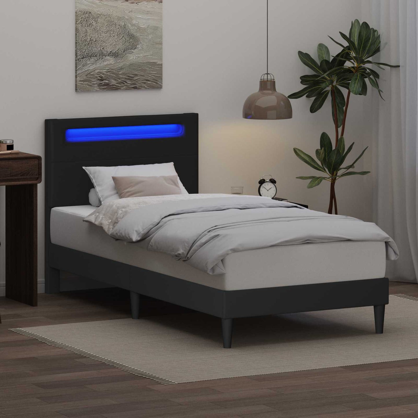 vidaXL Σκελετός Κρεβατιού με κεφαλάρι Μαύρο 90 x 200 cm Τεχνητό Δέρμα