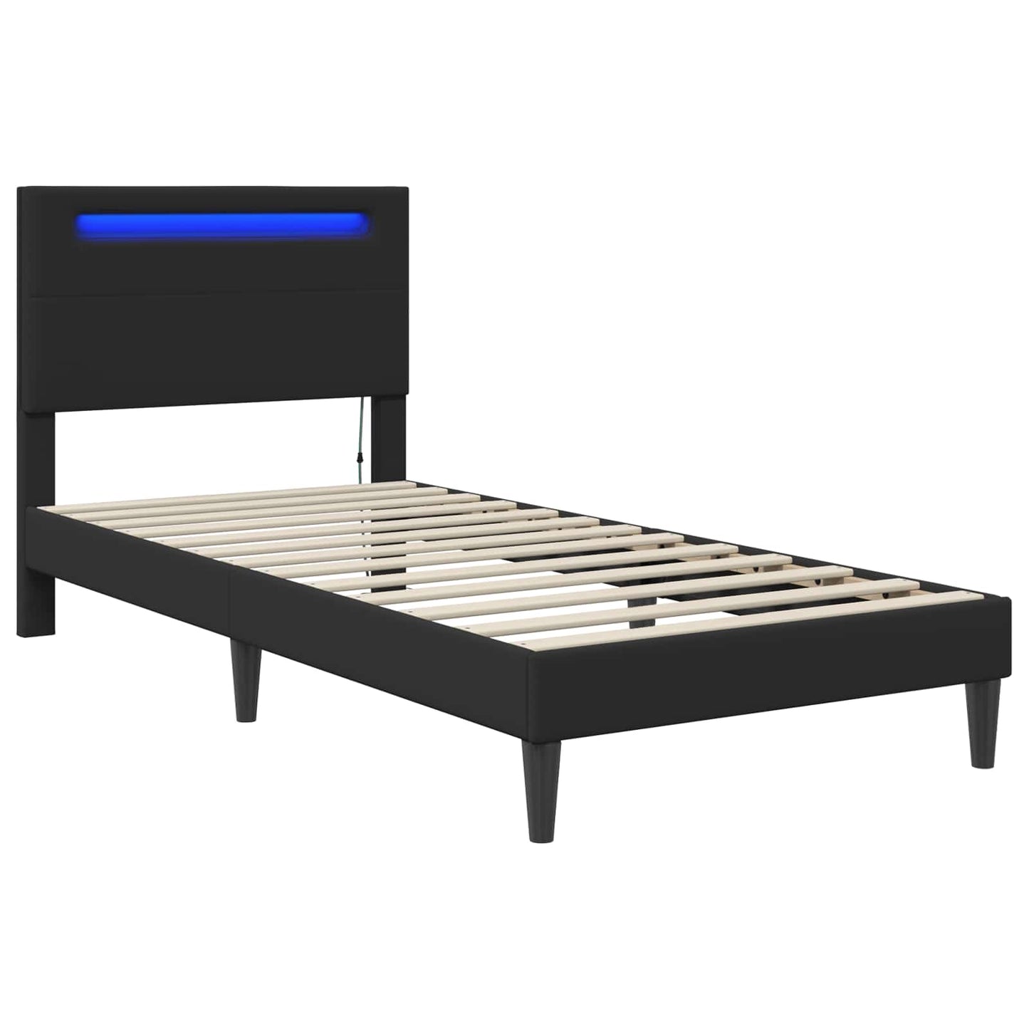 vidaXL Σκελετός Κρεβατιού με κεφαλάρι Μαύρο 90 x 200 cm Τεχνητό Δέρμα