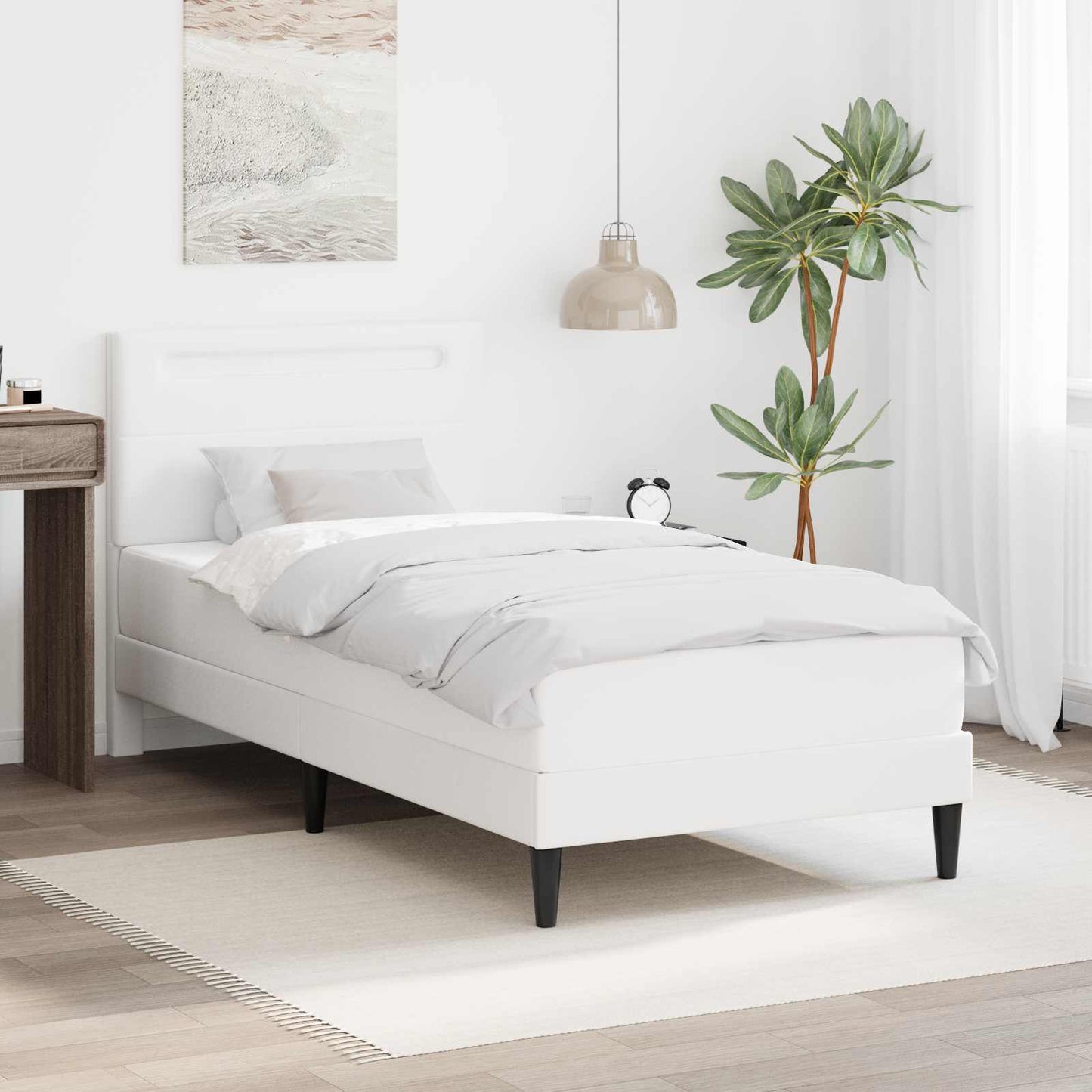 vidaXL Σκελετός Κρεβατιού με κεφαλάρι Λευκό 90 x 200 cm Τεχνητό Δέρμα