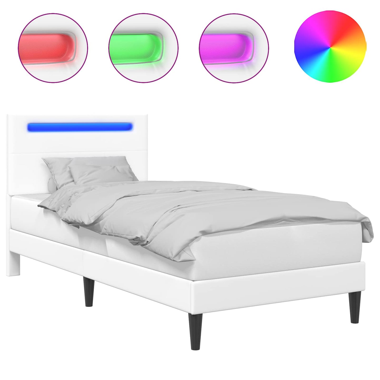 vidaXL Σκελετός Κρεβατιού με κεφαλάρι Λευκό 90 x 200 cm Τεχνητό Δέρμα