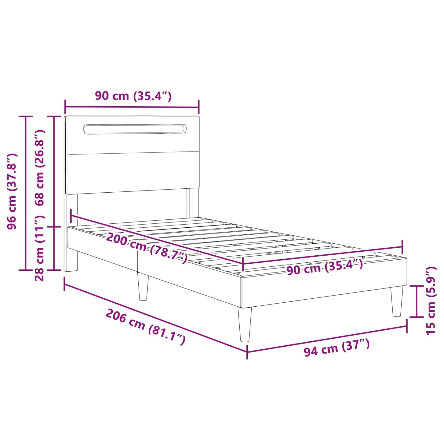 vidaXL Σκελετός Κρεβατιού με κεφαλάρι Λευκό 90 x 200 cm Τεχνητό Δέρμα
