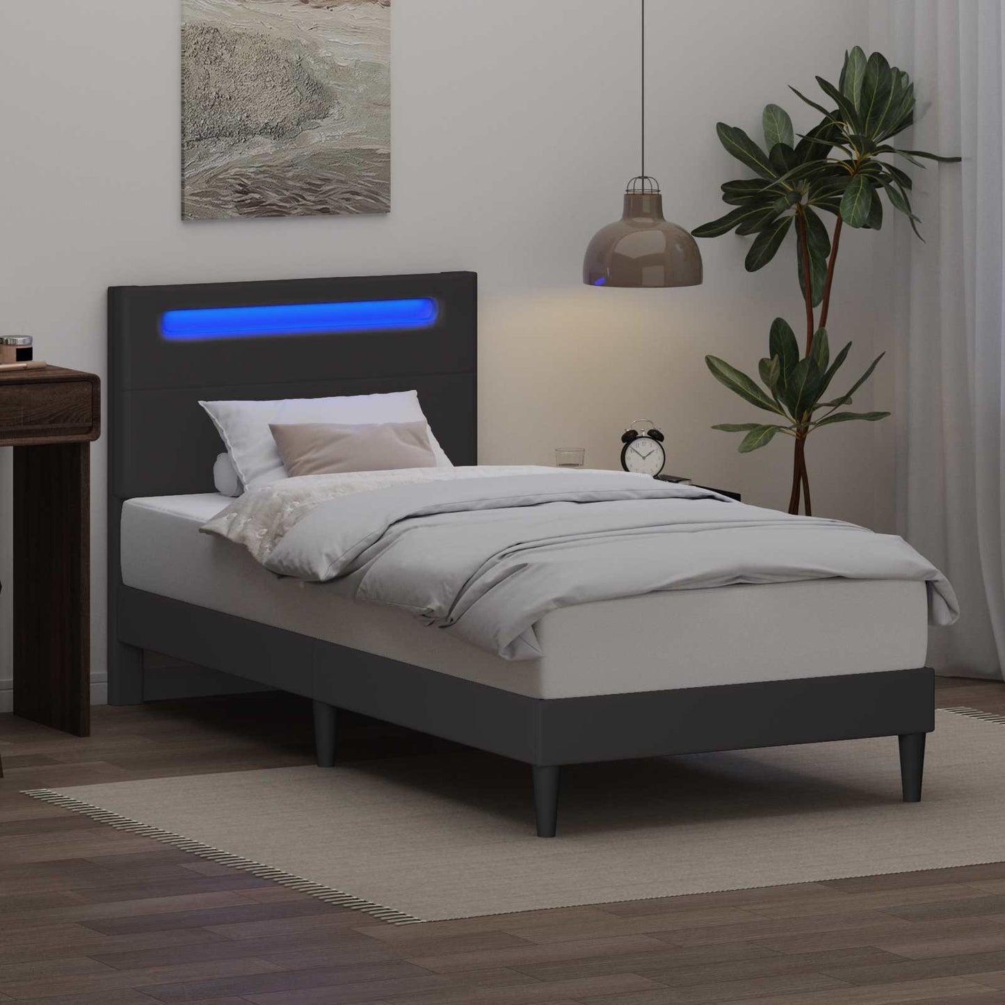vidaXL Σκελετός Κρεβατιού με κεφαλάρι Γκρι 100 x 200 cm Τεχνητό Δέρμα