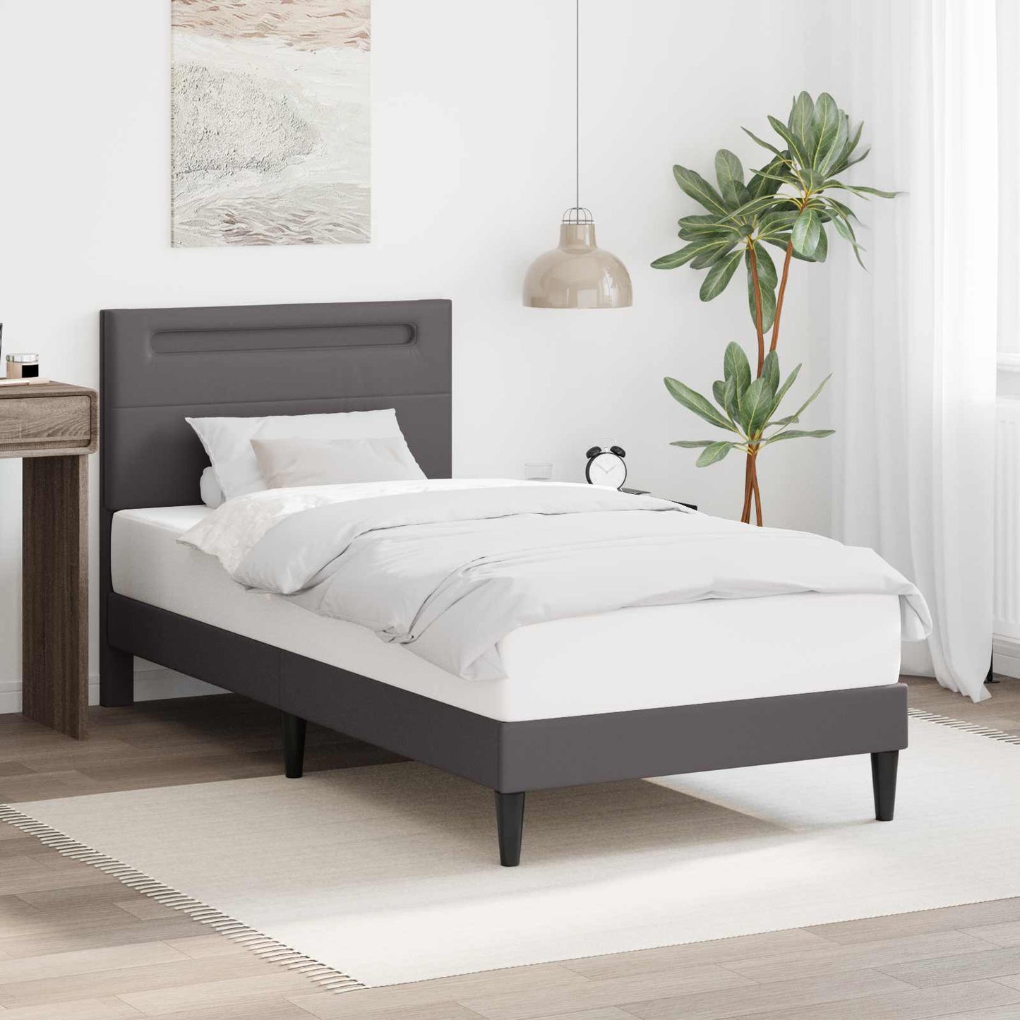 vidaXL Σκελετός Κρεβατιού με κεφαλάρι Γκρι 100 x 200 cm Τεχνητό Δέρμα