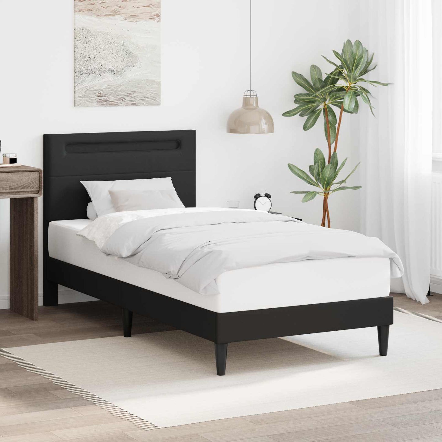vidaXL Σκελετός Κρεβατιού με κεφαλάρι Μαύρο 100 x 200 cm Τεχνητό Δέρμα