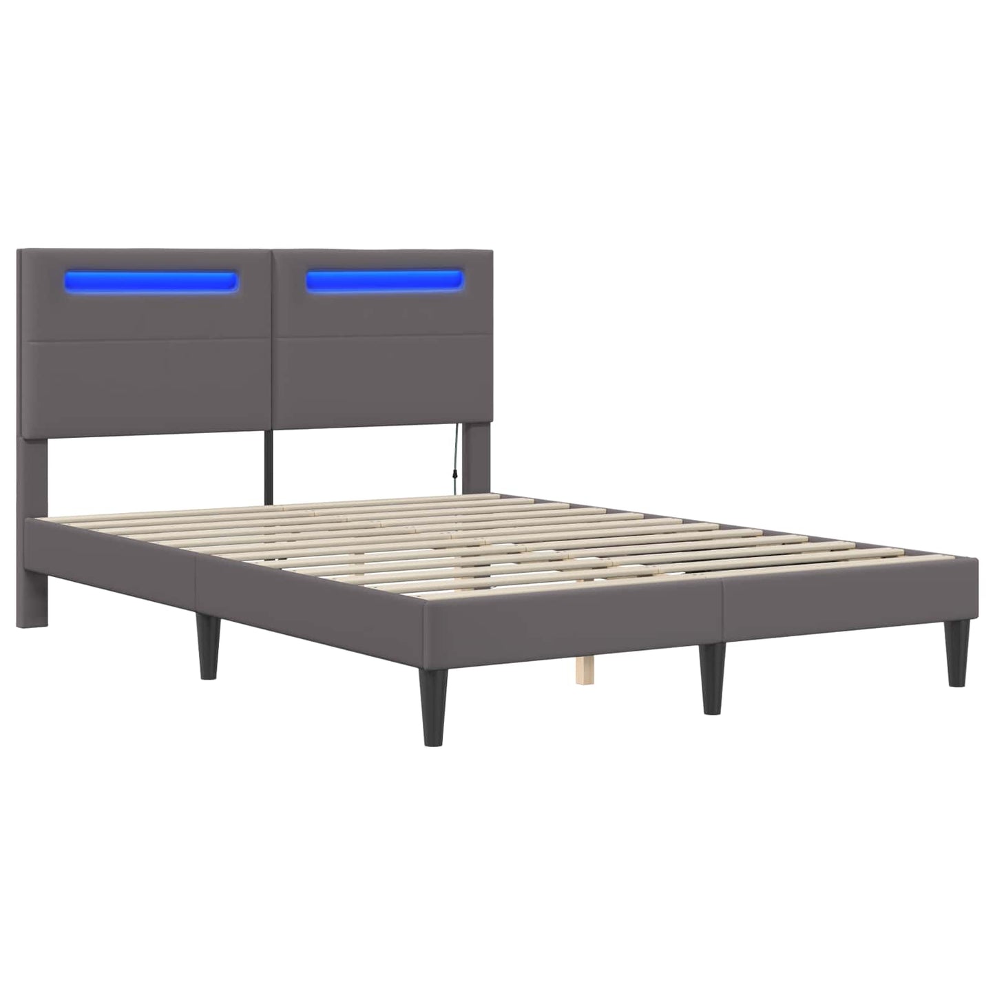 vidaXL Σκελετός Κρεβατιού με κεφαλάρι Γκρι 140 x 200 cm Τεχνητό Δέρμα