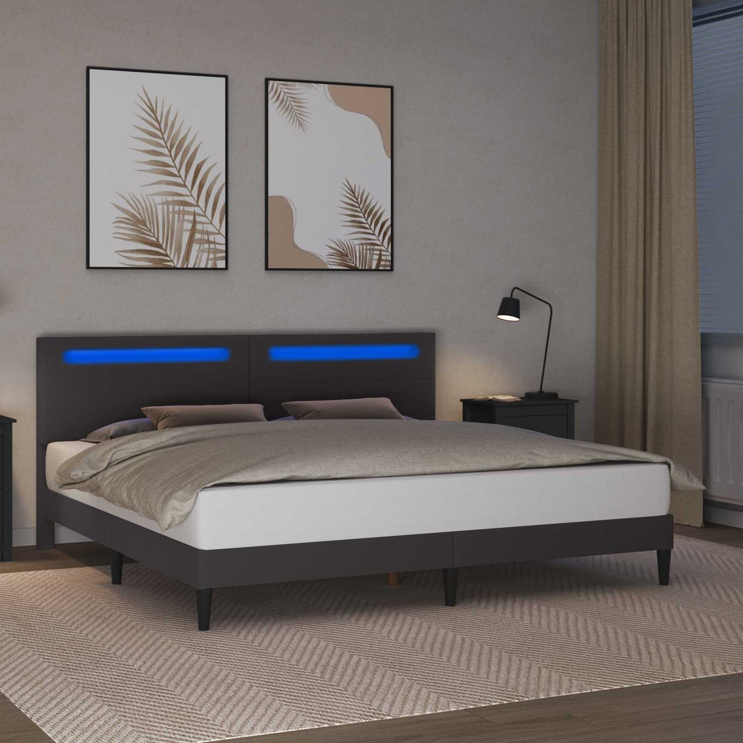 vidaXL Σκελετός Κρεβατιού με κεφαλάρι Γκρι 180 x 200 cm Τεχνητό Δέρμα