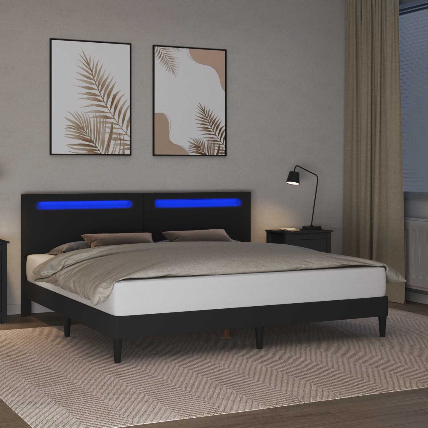 vidaXL Σκελετός Κρεβατιού με κεφαλάρι Μαύρο 180 x 200 cm Τεχνητό Δέρμα