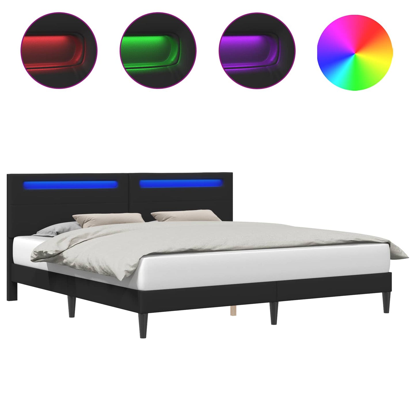 vidaXL Σκελετός Κρεβατιού με κεφαλάρι Μαύρο 180 x 200 cm Τεχνητό Δέρμα