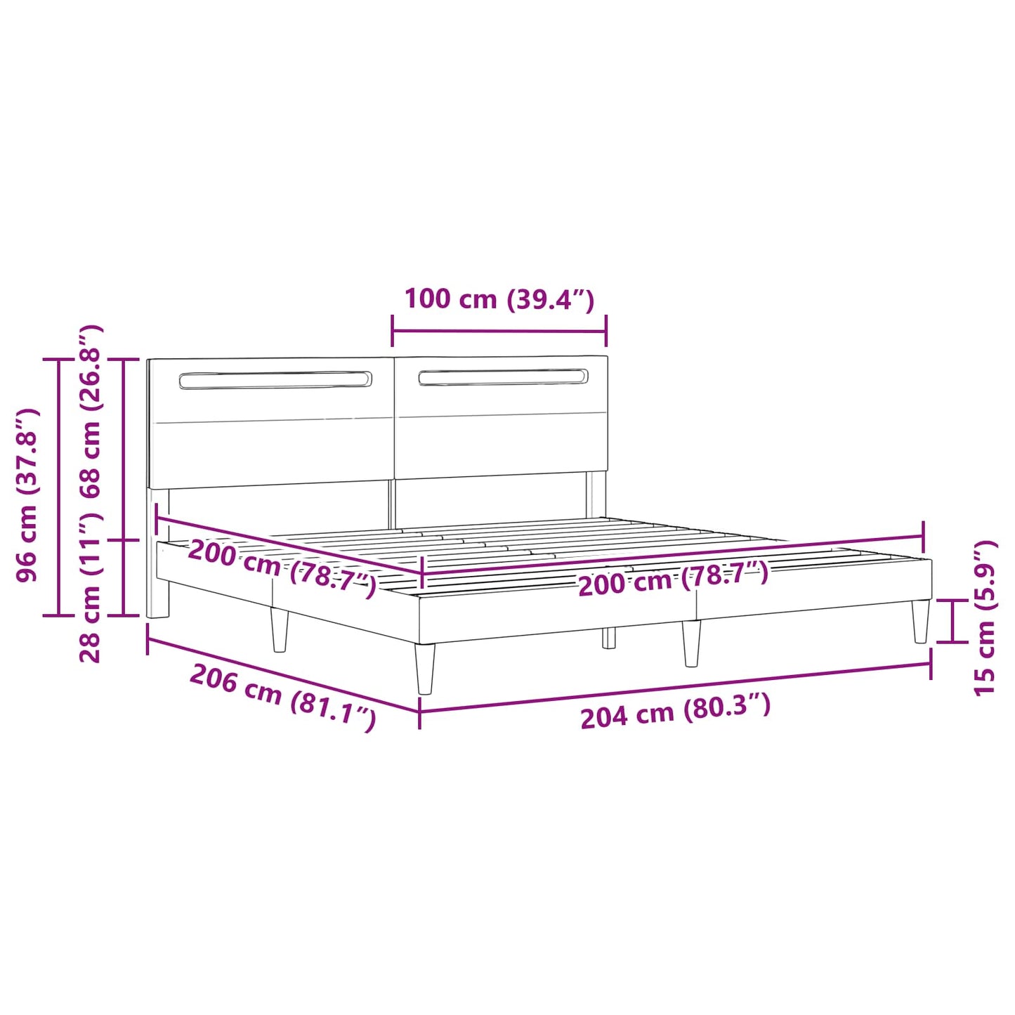 vidaXL Σκελετός Κρεβατιού με κεφαλάρι Γκρι 200 x 200 cm Τεχνητό Δέρμα