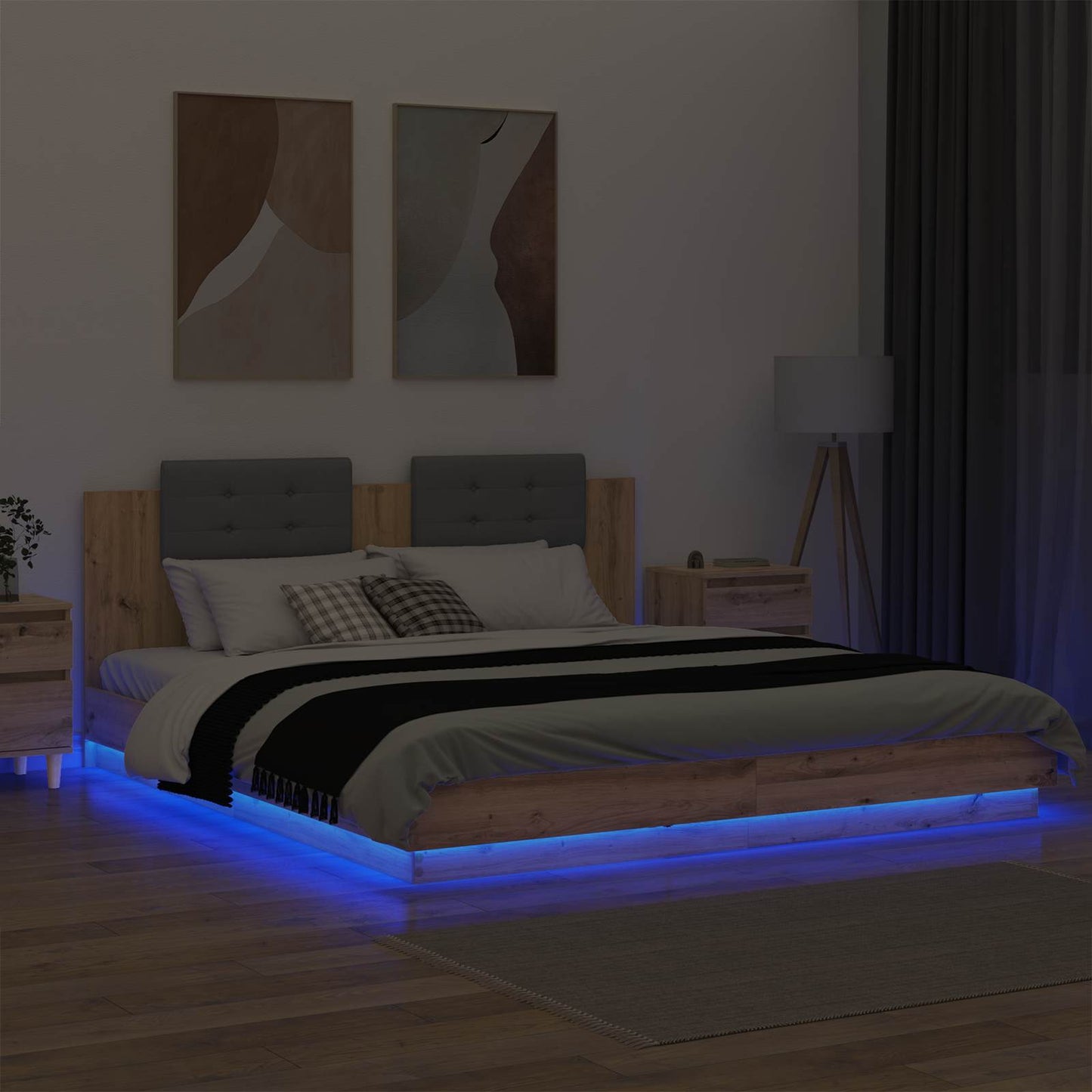 vidaXL Κρεβάτι με Κεφαλάρι Artisan Oak 200 x 200 cm Επεξεργασμένο ξύλο