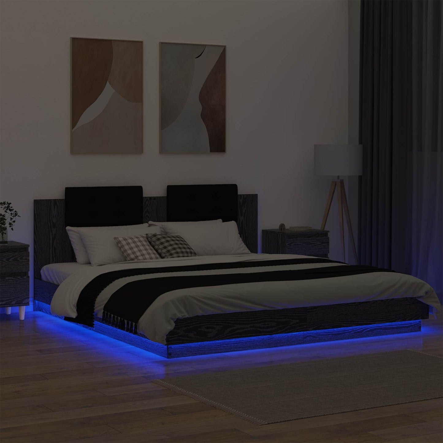 vidaXL Κρεβάτι με Κεφαλάρι Μαύρη Οξυά 200 x 200 cm Επεξεργασμένο ξύλο